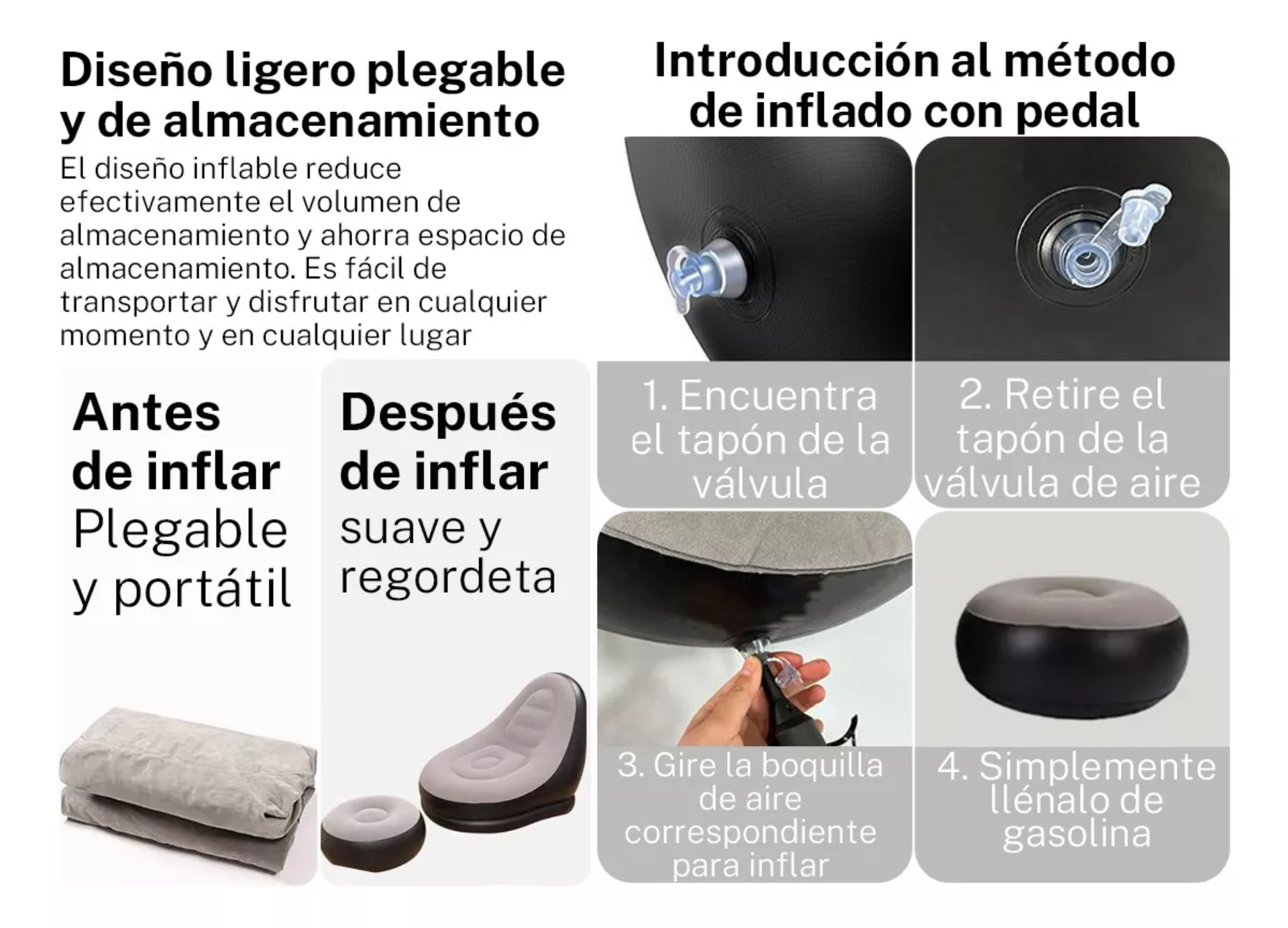 Sofa Sillon Inflable Ultra Cómodo Tipo Puf Con Posapies