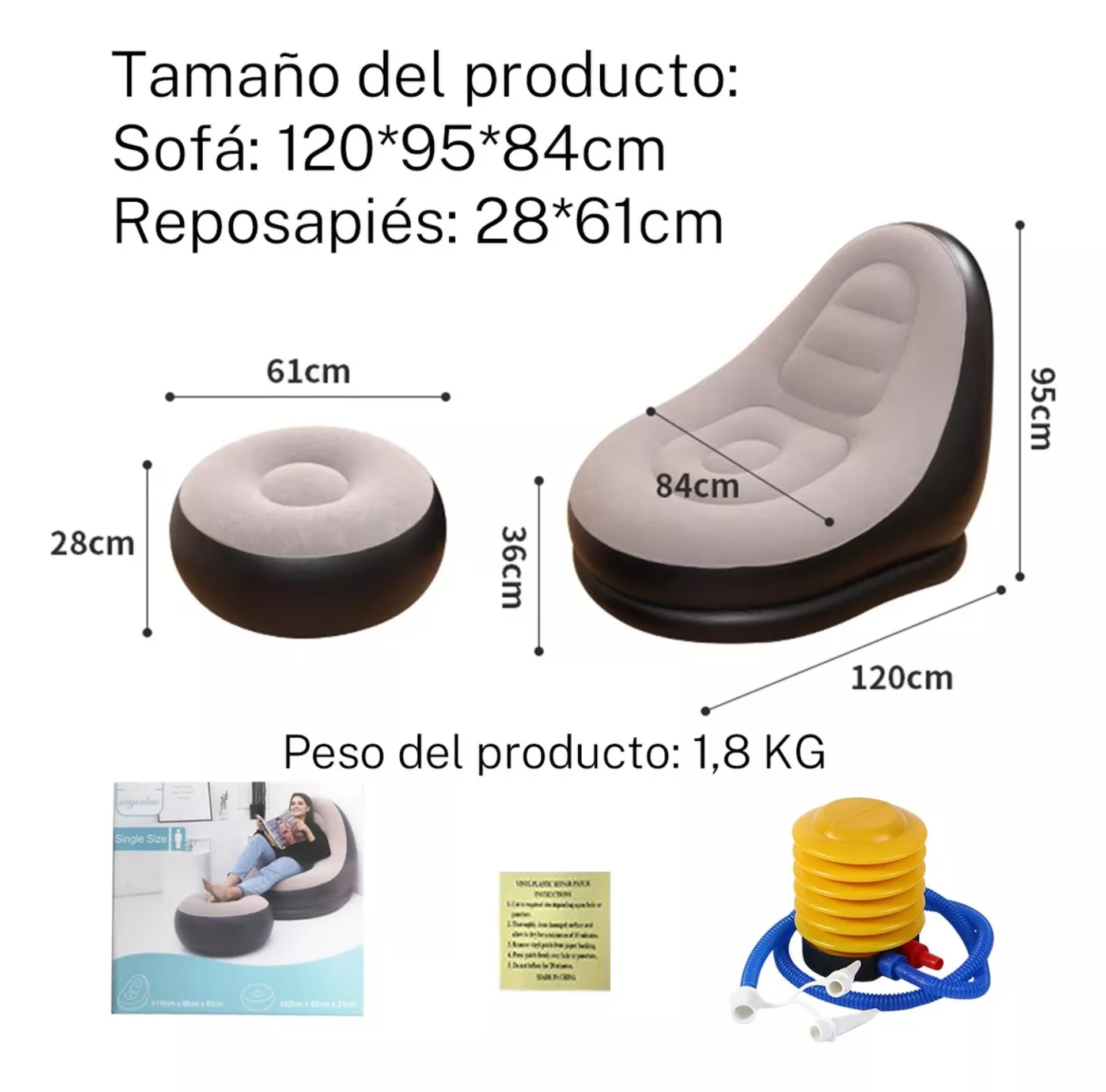 Sofa Sillon Inflable Ultra Cómodo Tipo Puf Con Posapies