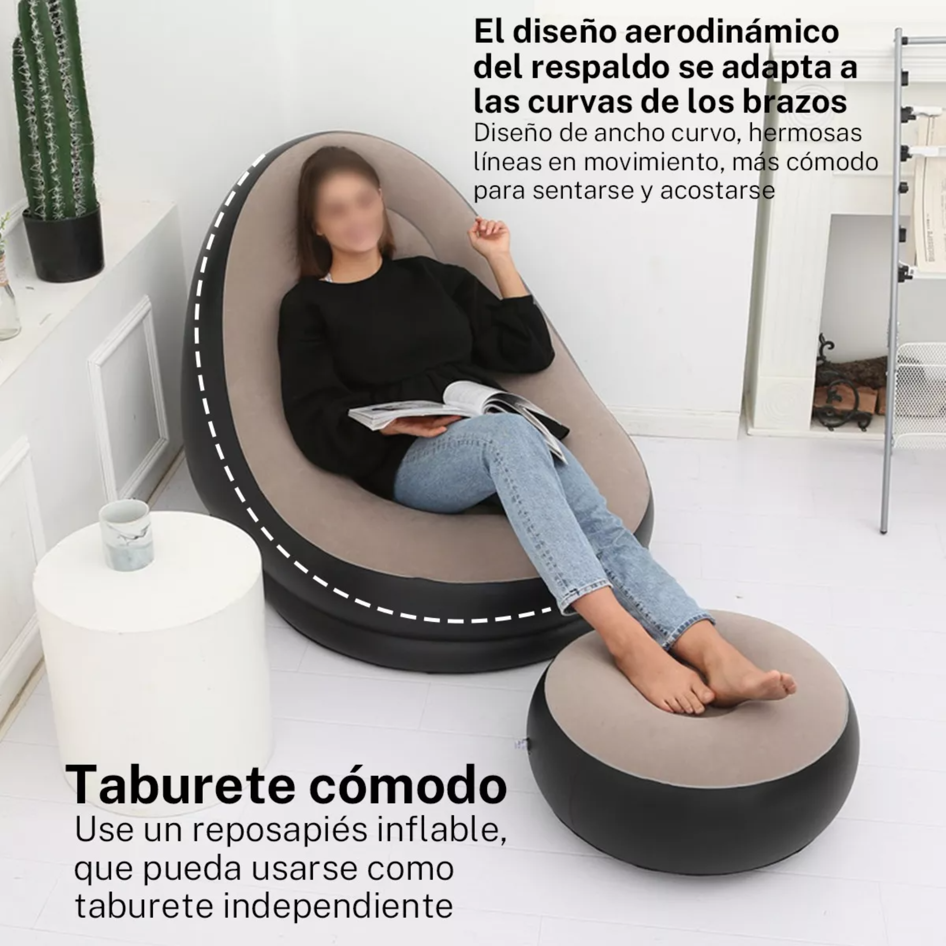 Sofa Sillon Inflable Ultra Cómodo Tipo Puf Con Posapies