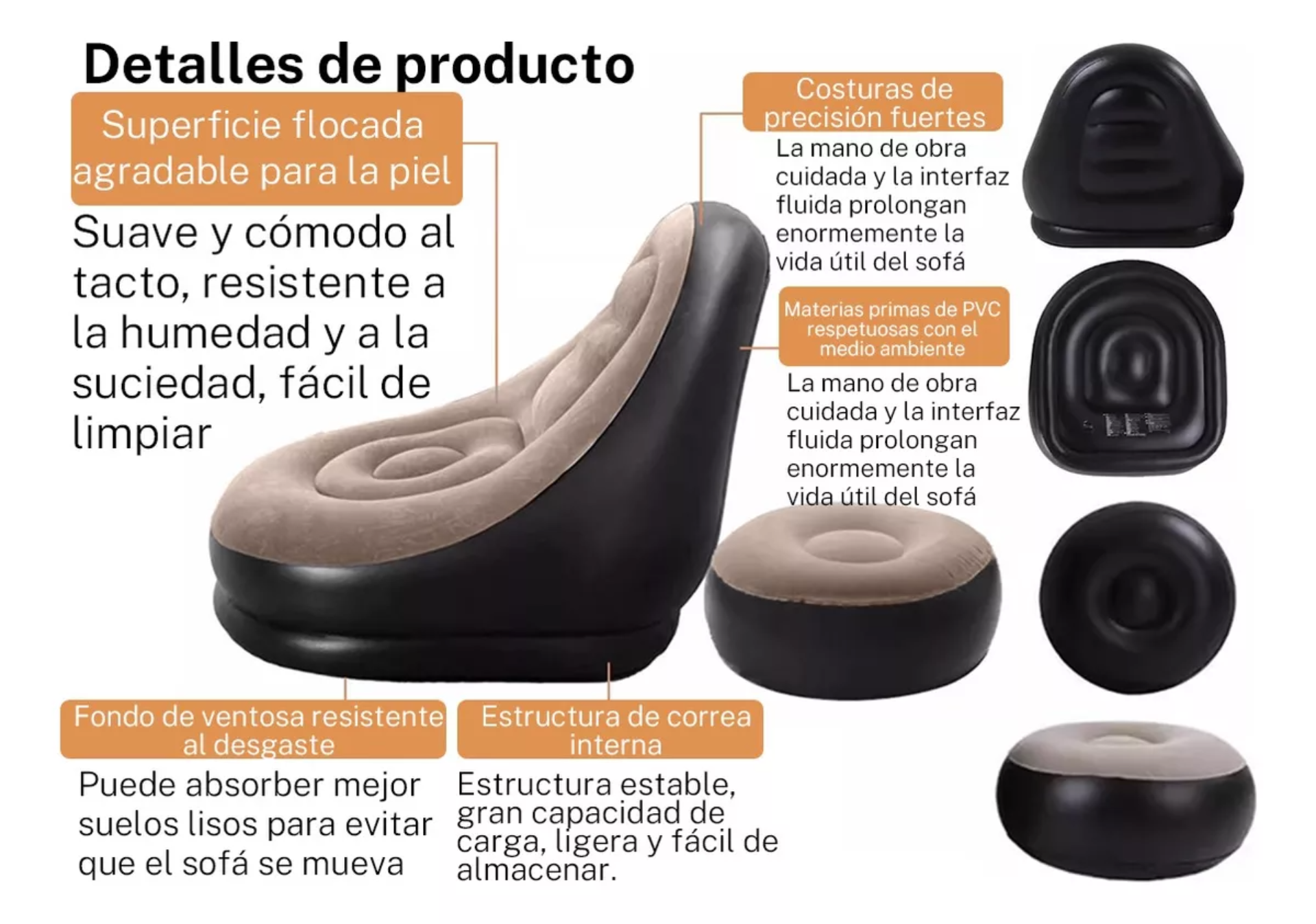 Sofa Sillon Inflable Ultra Cómodo Tipo Puf Con Posapies