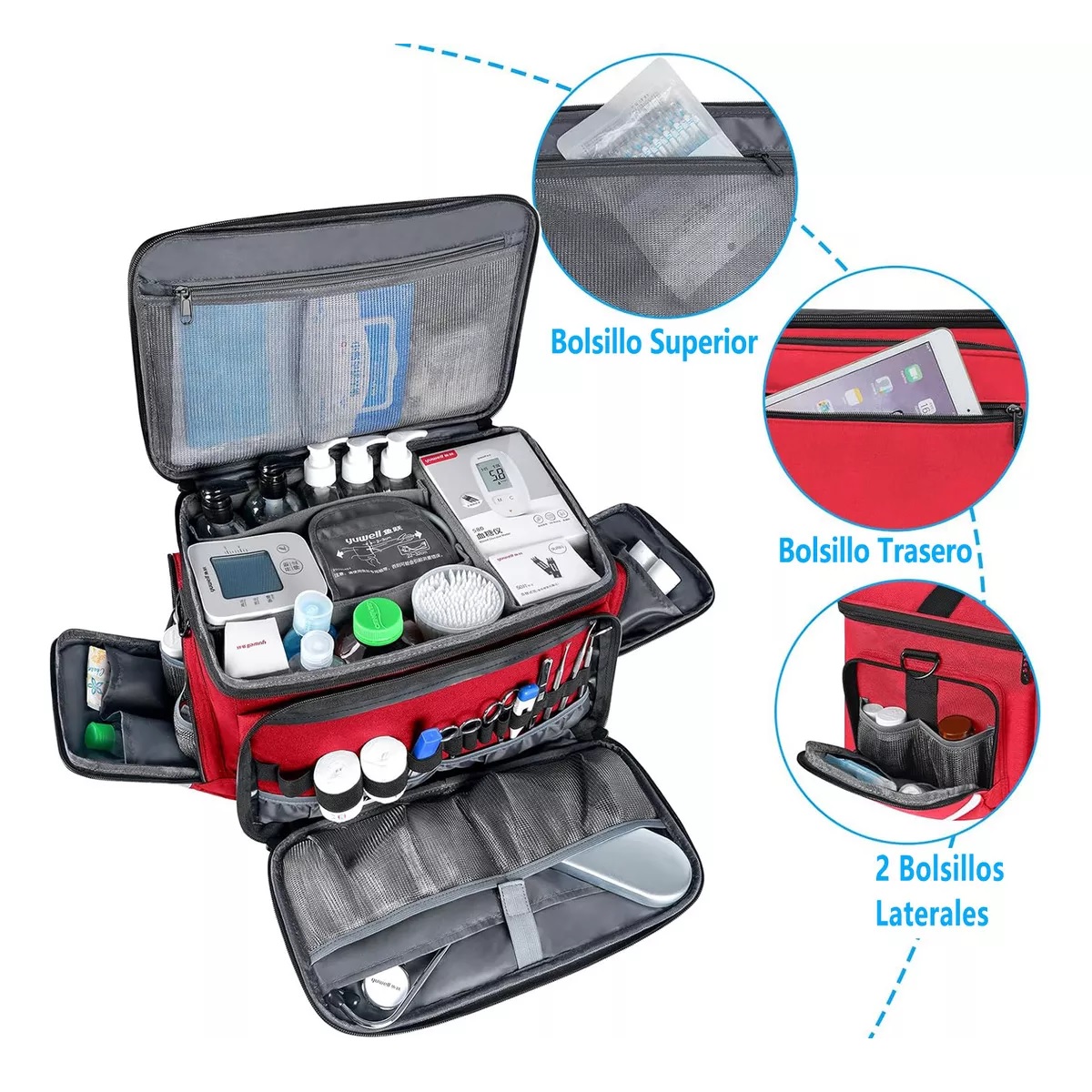 Botiquin De Primeros Auxilios Multi-Compartimentos Impermeable Rojo