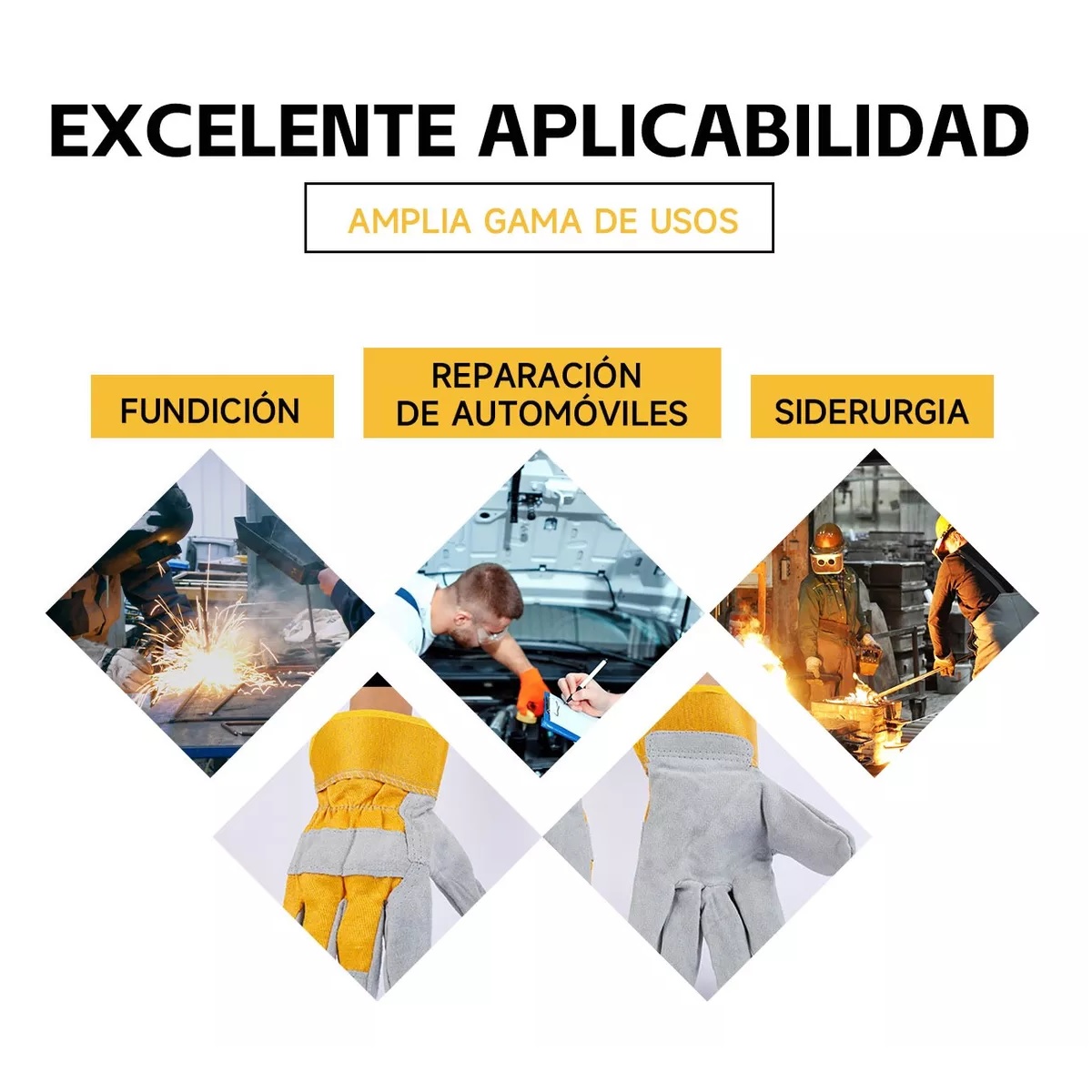 3 Pares Guantes De Soldadura Tela-carnaza Doble/ Uso Rudo