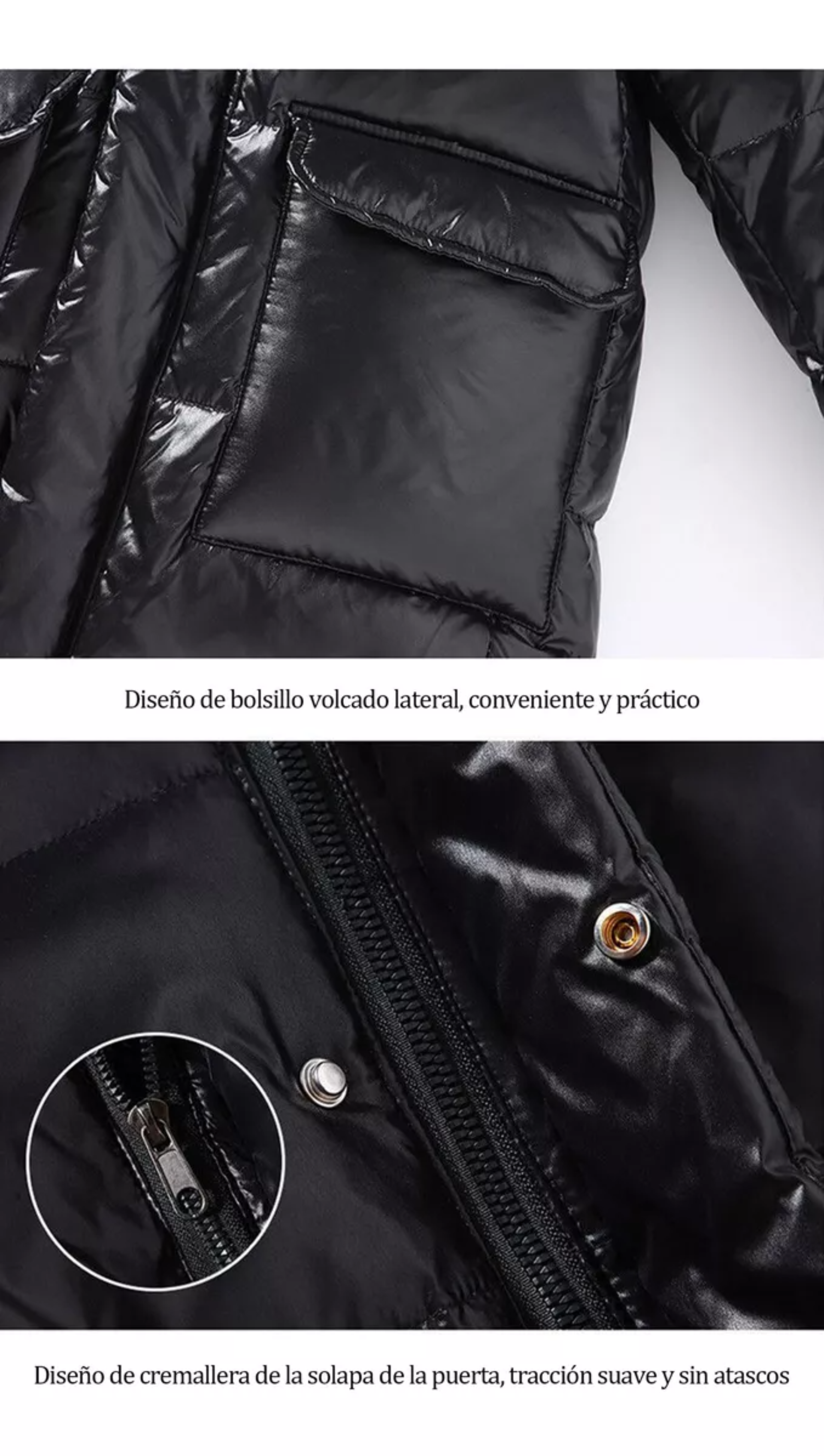 Chamarra Algodón Cálida Niño Niña Negro Moda Plumón De Longi