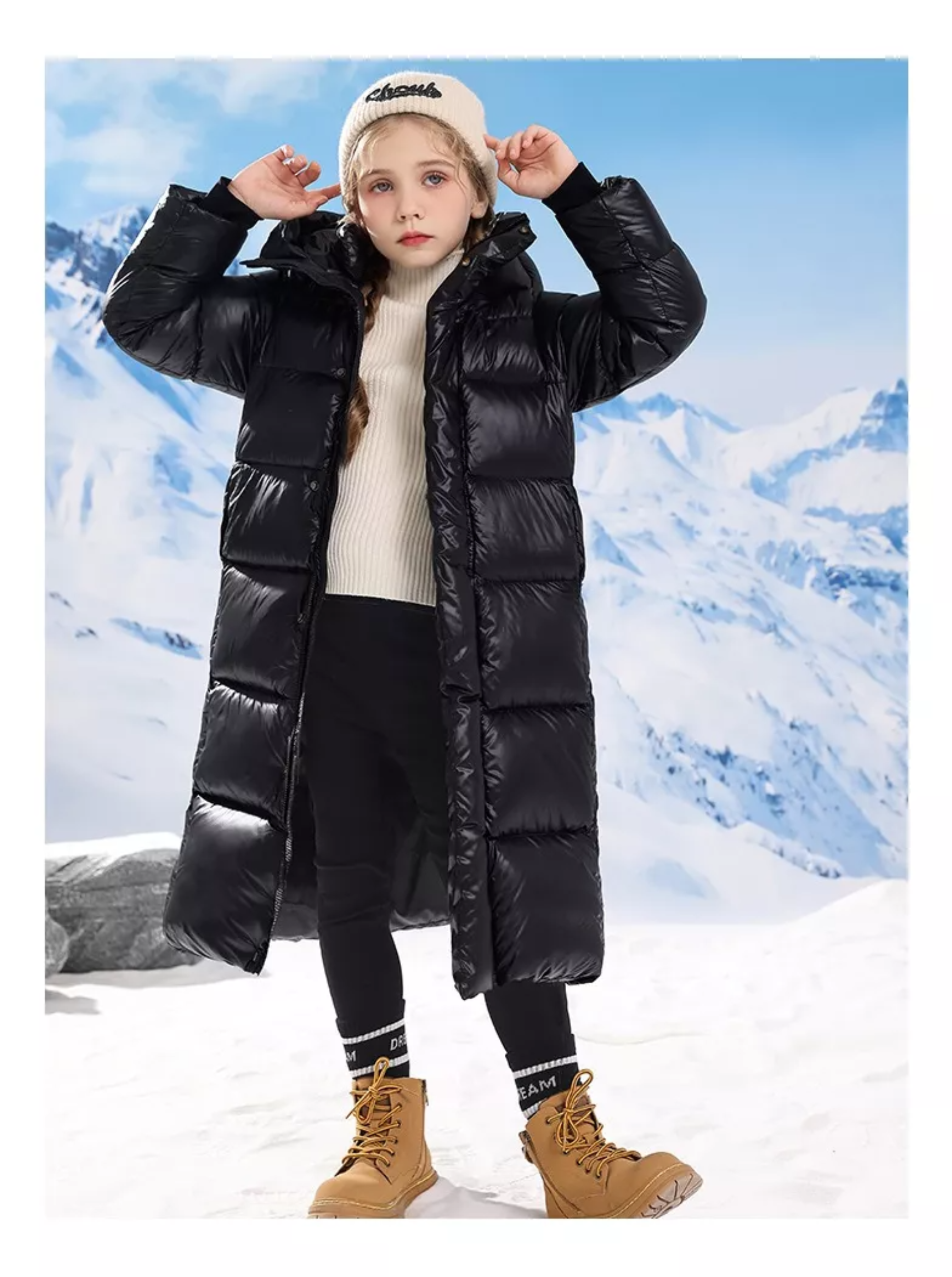 Chamarra Algodón Cálida Niño Niña Negro Moda Plumón De Longi