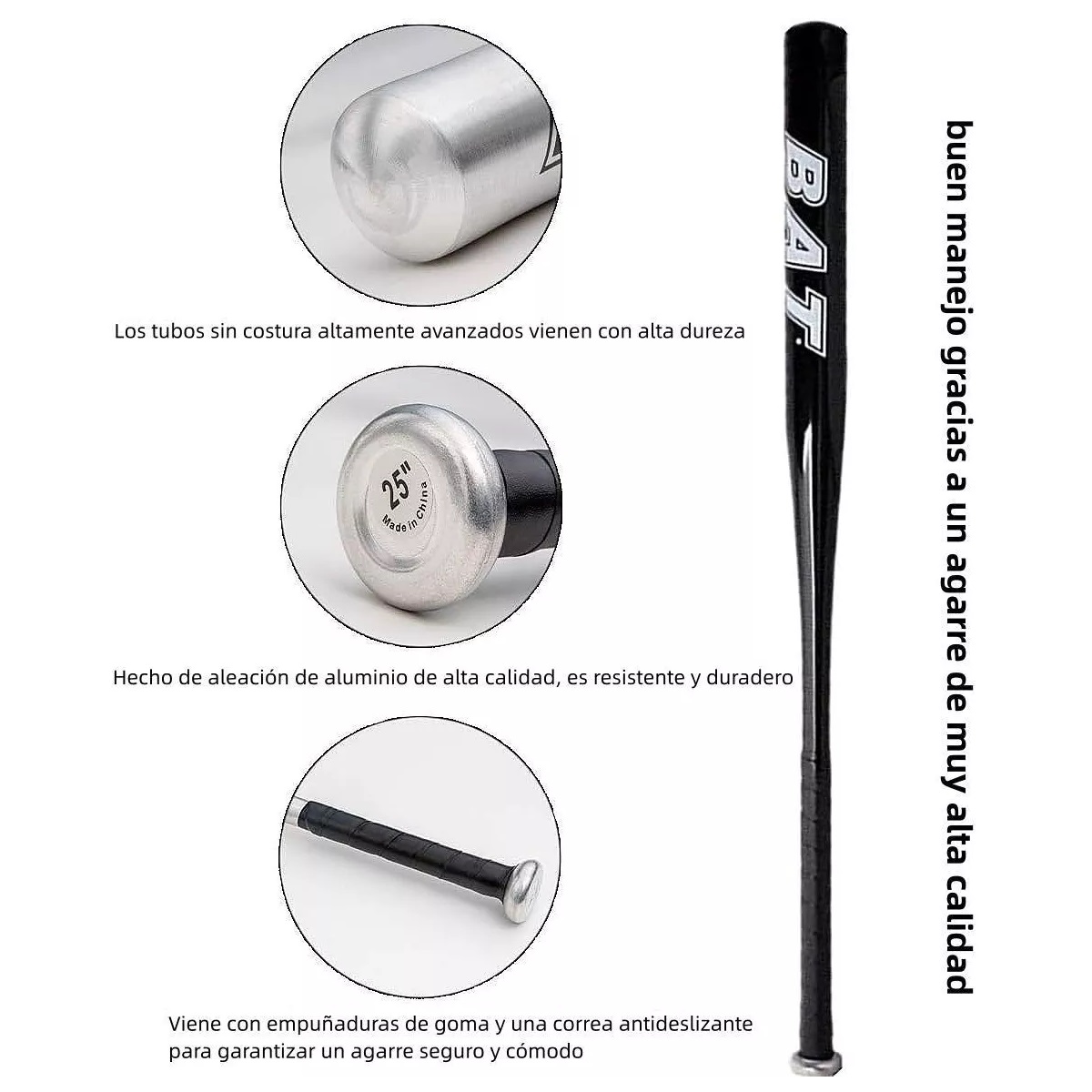 Set Bat De Aluminio, Pelota Y Guante Beisbol Infantil Negro