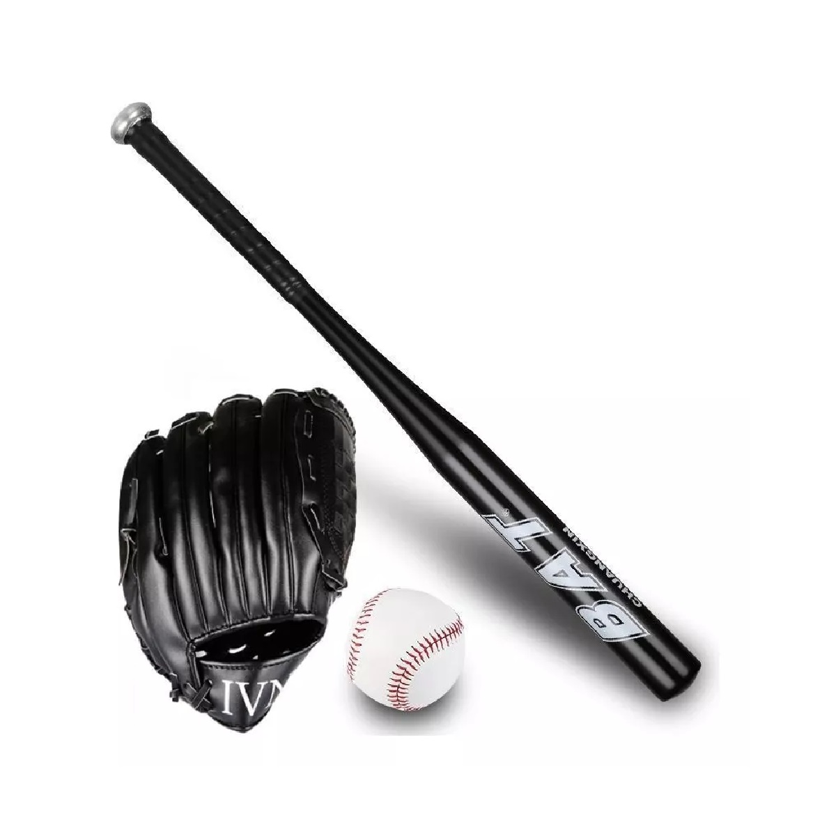 Set Bat De Aluminio, Pelota Y Guante Beisbol Infantil Negro