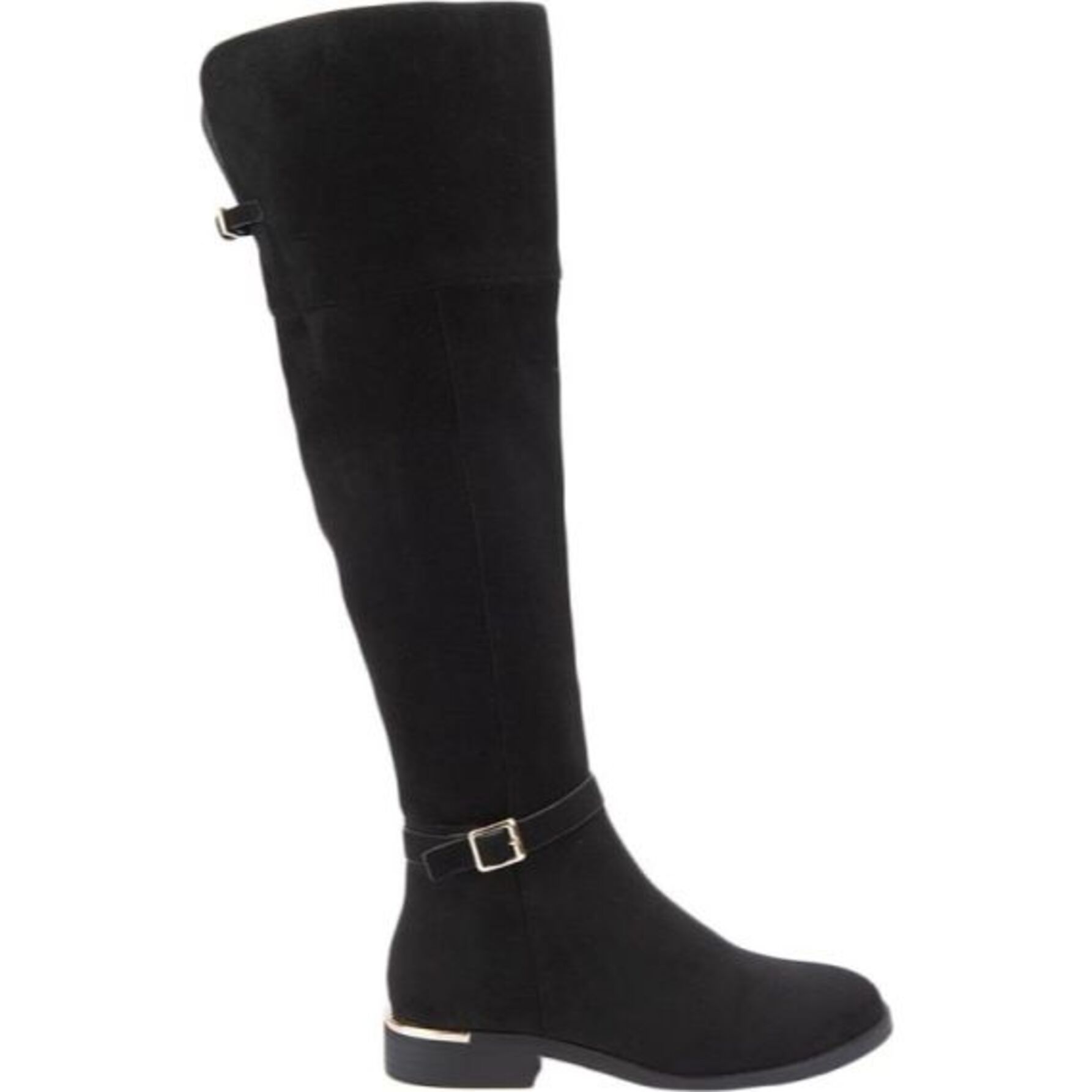 Bota para mujer, extra larga, con hebilla metálica, acabado ante y tacón bajo, marca Tierra Bendita, color negro 1141885