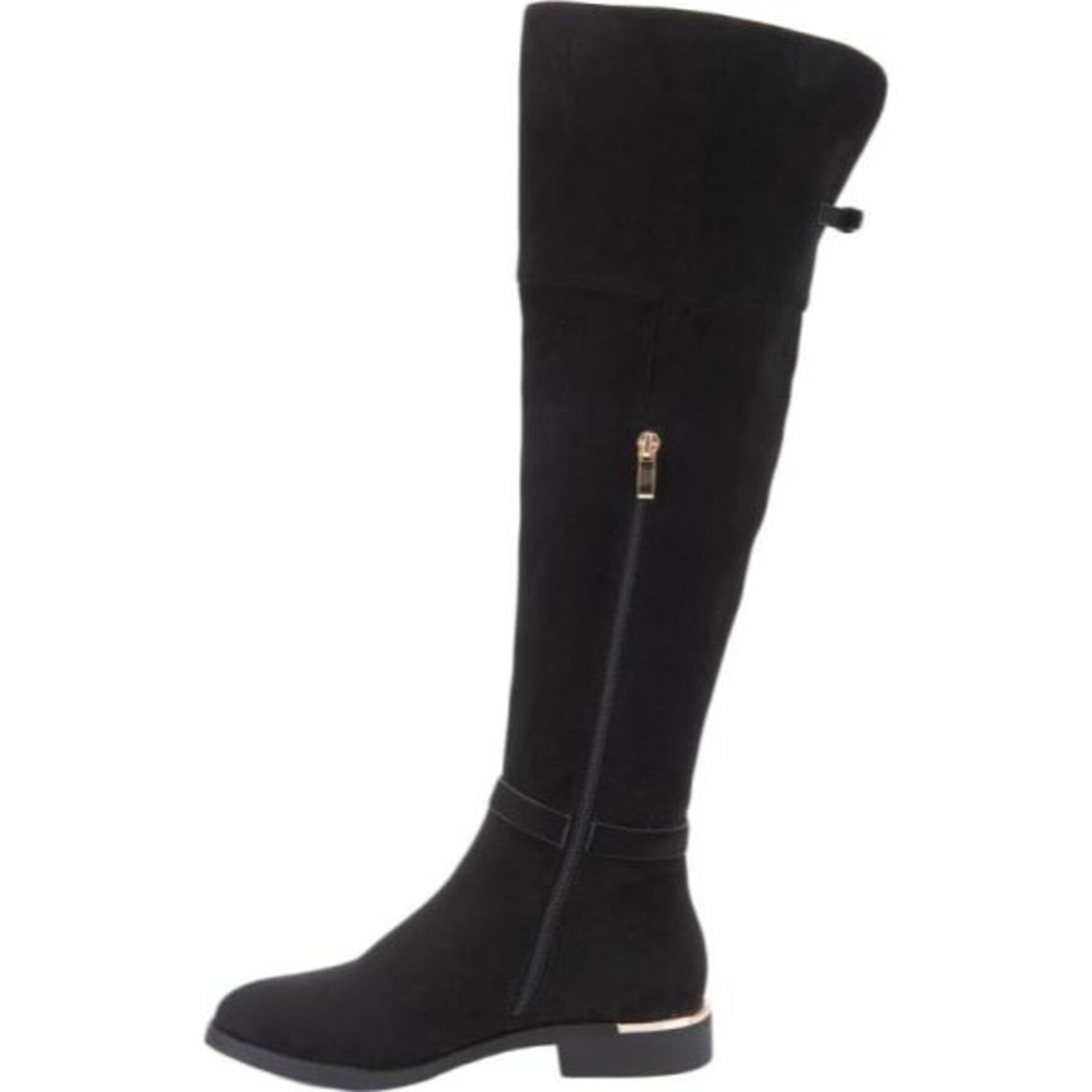 Bota para mujer, extra larga, con hebilla metálica, acabado ante y tacón bajo, marca Tierra Bendita, color negro 1141885