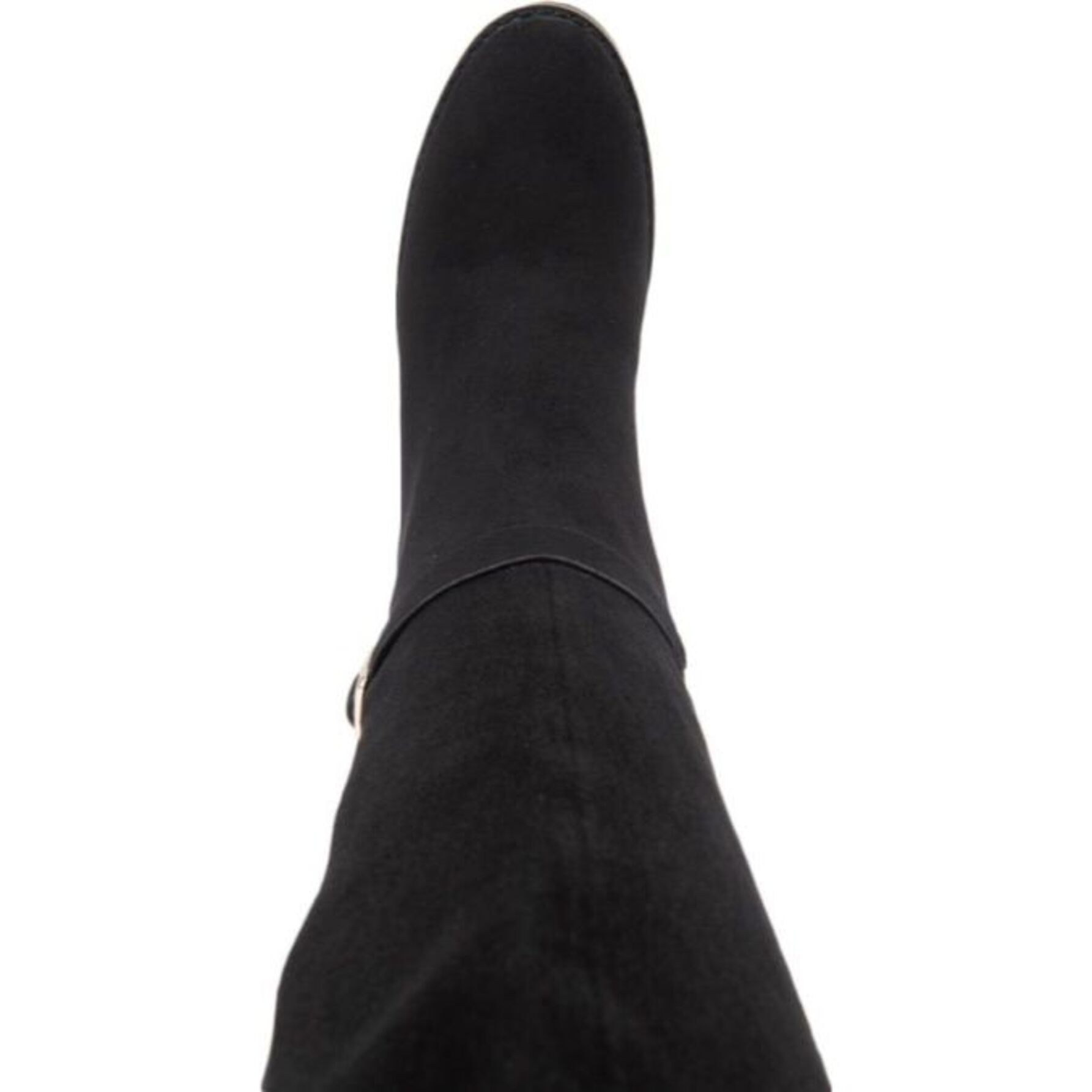 Bota para mujer, extra larga, con hebilla metálica, acabado ante y tacón bajo, marca Tierra Bendita, color negro 1141885