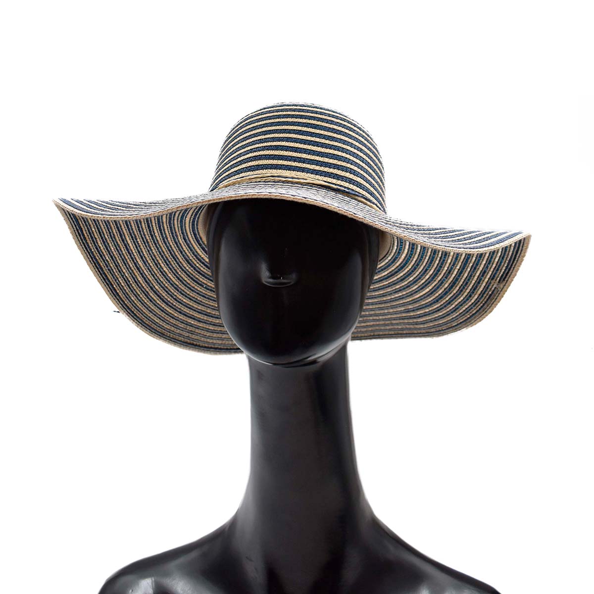 Sombrero Pamela de Rayas Azul y Beige 