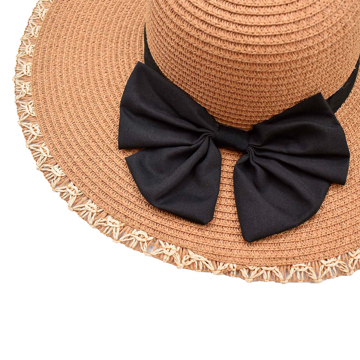 Sombrero Pamela Café Detalla de Cinta y Moño Color Negro 