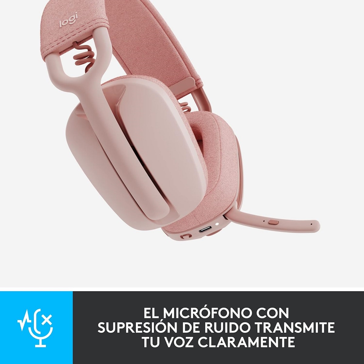Diadema Logitech ZONE VIBE 100 Gamer Headset Bluetooth Y USB Rosa 981-001223