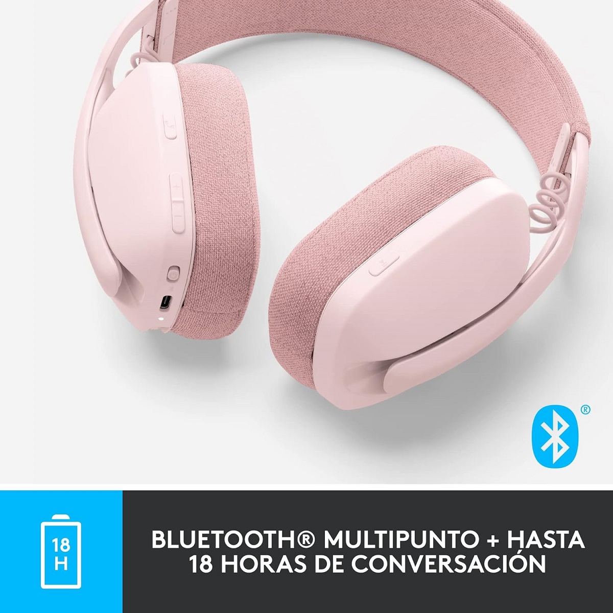 Diadema Logitech ZONE VIBE 100 Gamer Headset Bluetooth Y USB Rosa 981-001223
