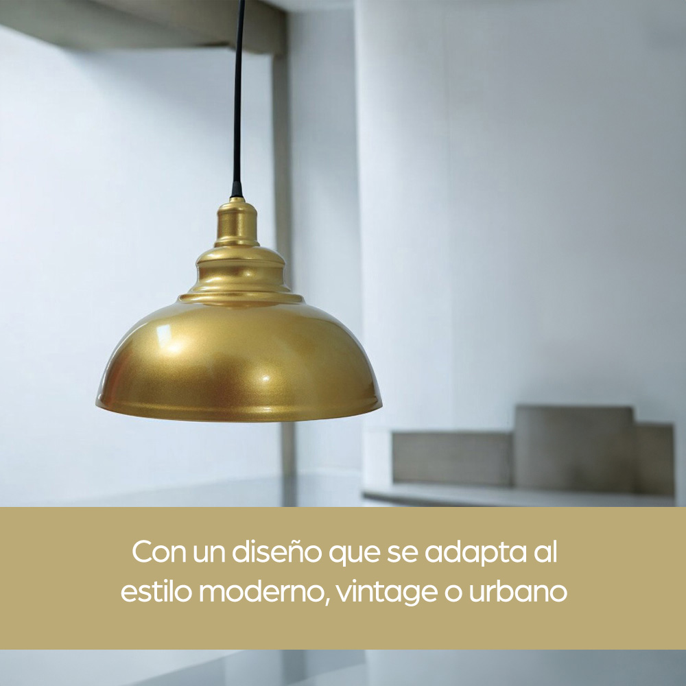 Lampara de techo colgante vintage de Campana dorada acabado latón 30 cm de diámetro