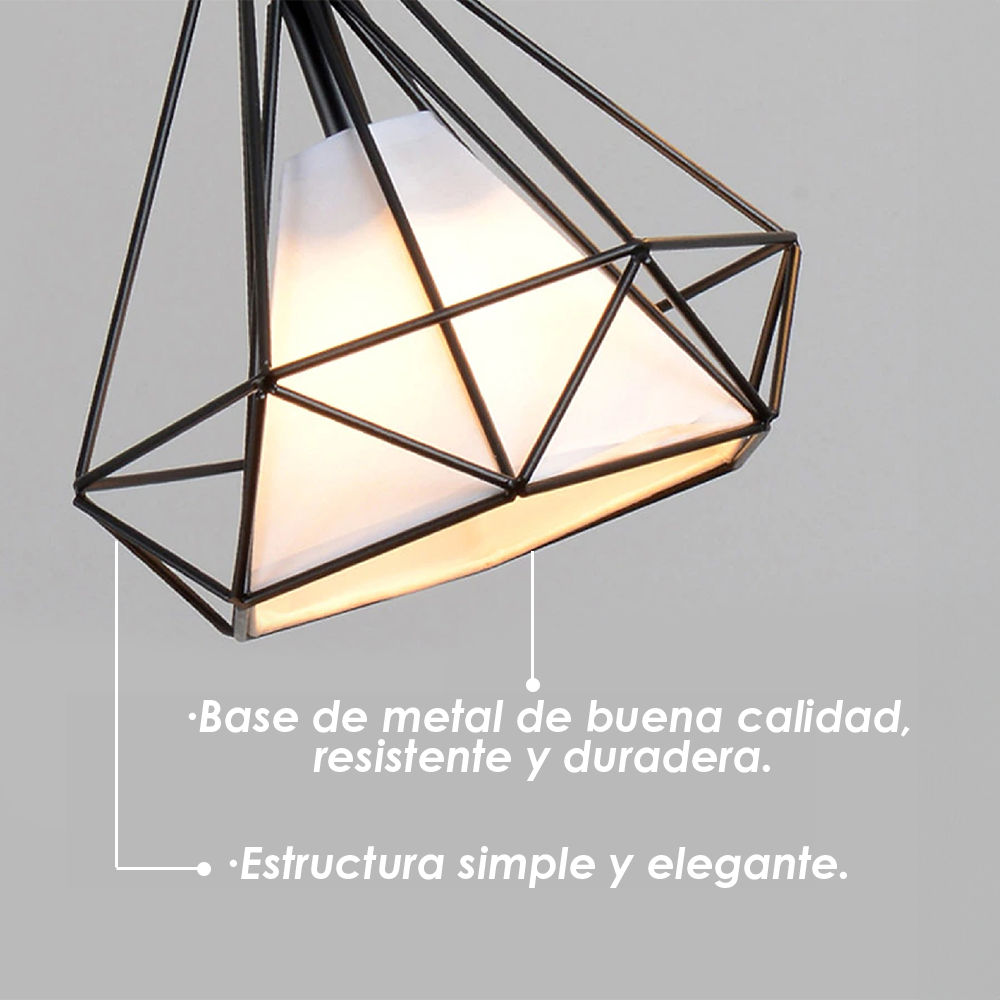 Lampara de techo colgante tipo diamante jaula de metal geometrica 1 luz