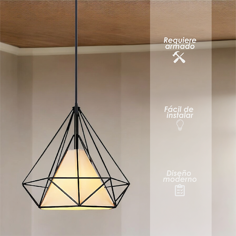 Lampara de techo colgante tipo diamante jaula de metal geometrica 1 luz