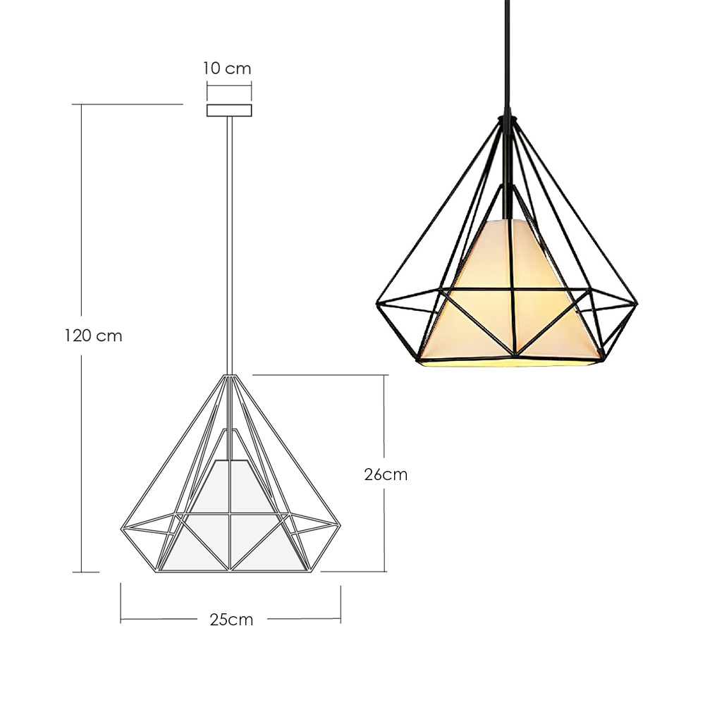 Lampara de techo colgante tipo diamante jaula de metal geometrica 1 luz