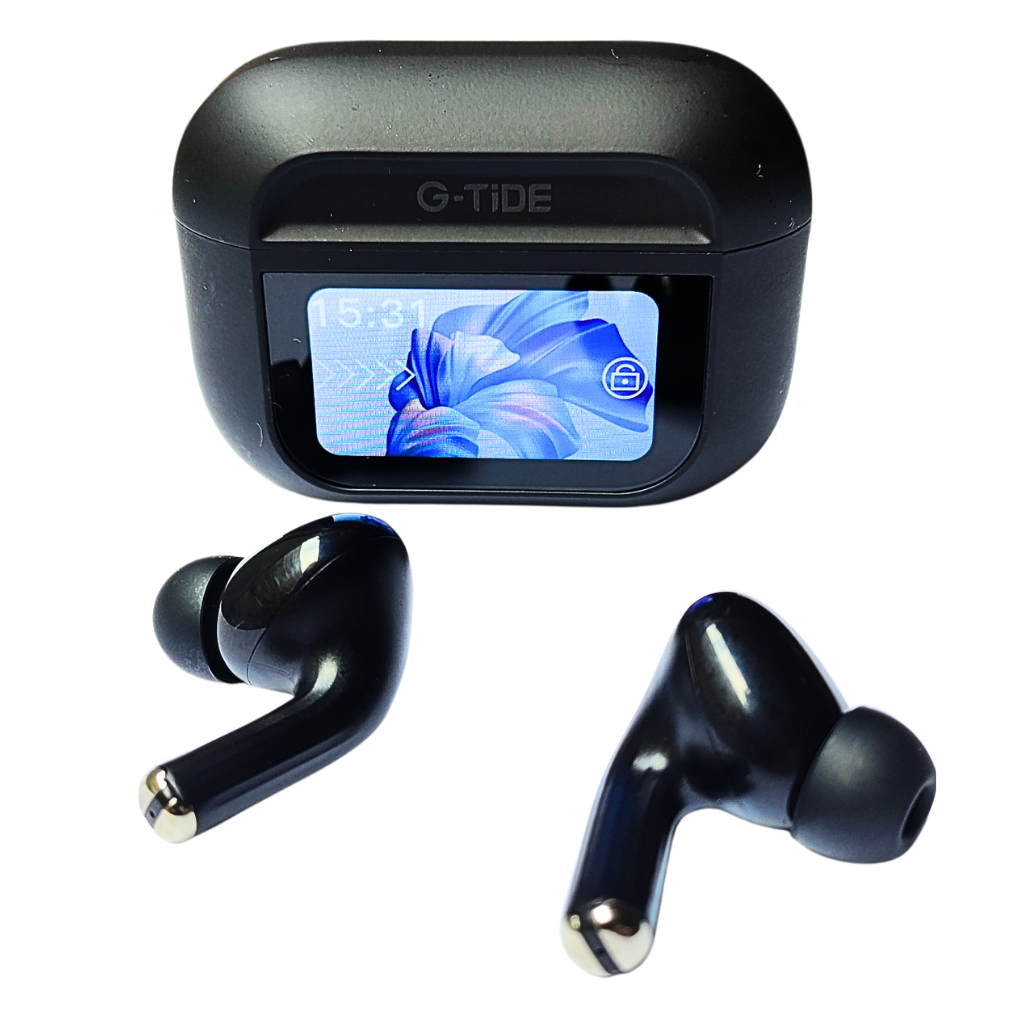 Audífonos con Pantalla Táctil. G-TIDE Future Pod, Bluetooth, Cancelación de ruido, encontrar audífonos.