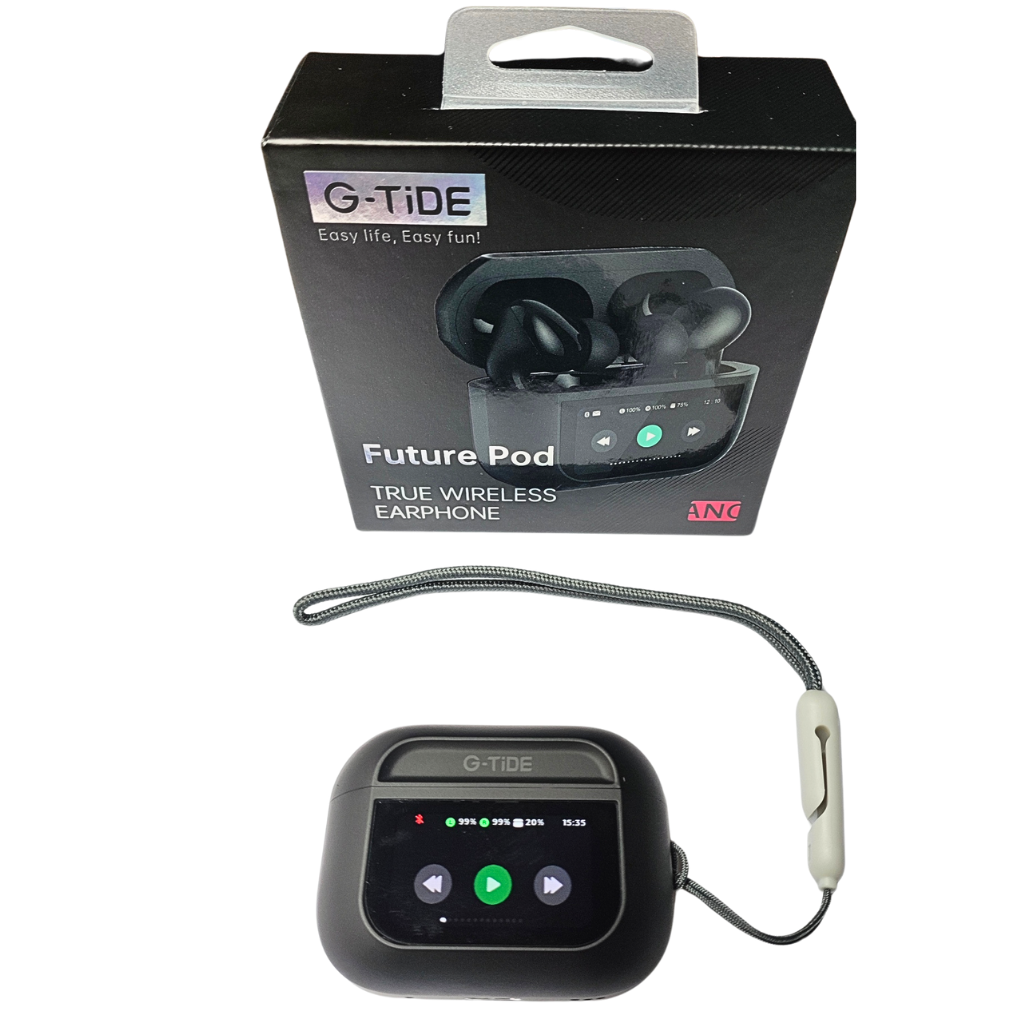 Audífonos con Pantalla Táctil. G-TIDE Future Pod, Bluetooth, Cancelación de ruido, encontrar audífonos.