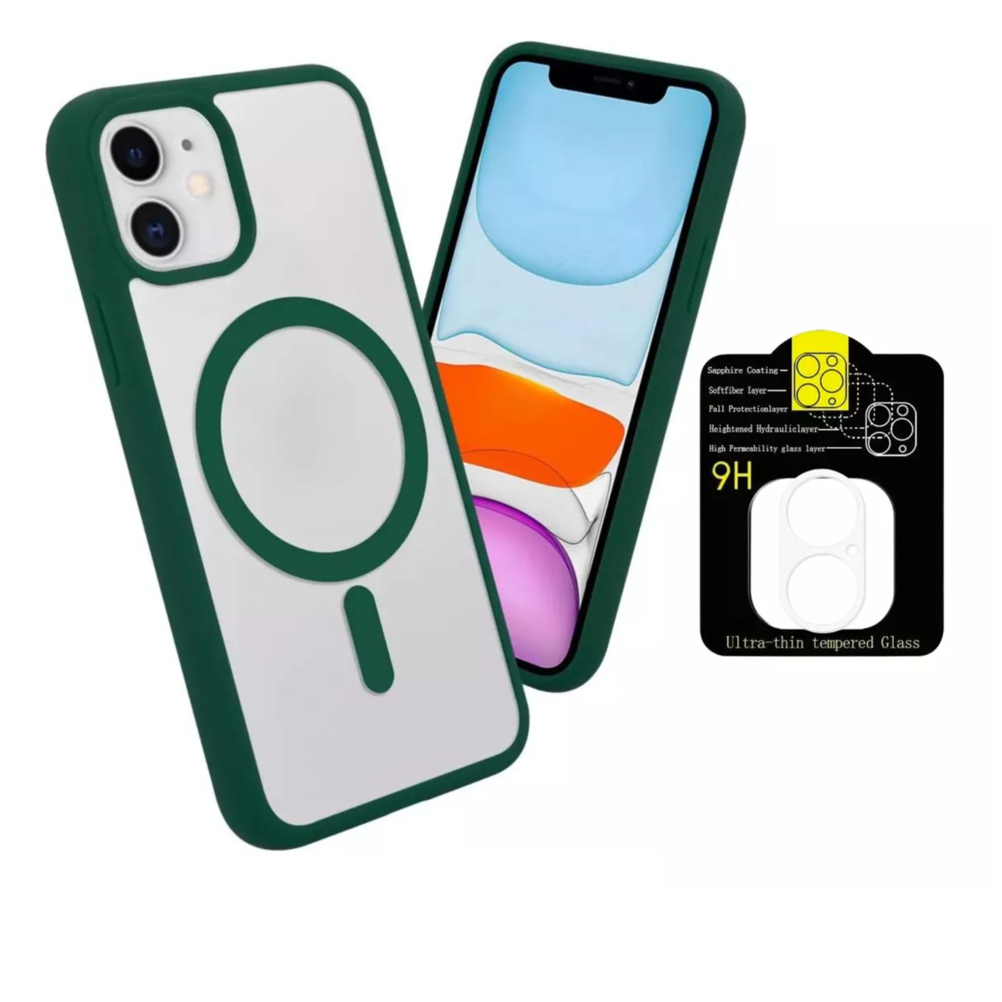 Kit Mica Cámara Para Iphone 16 + Funda Case Transparente para Iphone 16 pro / Verde