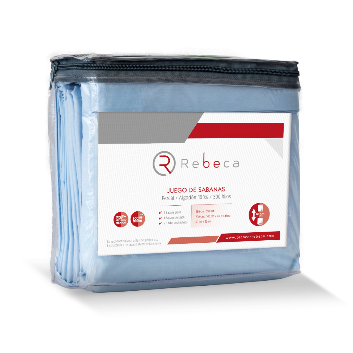 Juego de Sábanas Básica Algodón Percal 300 - Individual - Azul Cielo