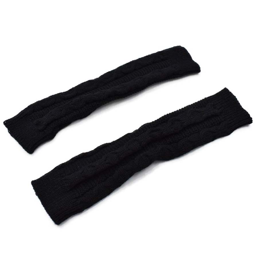 Guantes Tejidos Sin Dedos Mujer Diseño de Mitón Largo Negro 