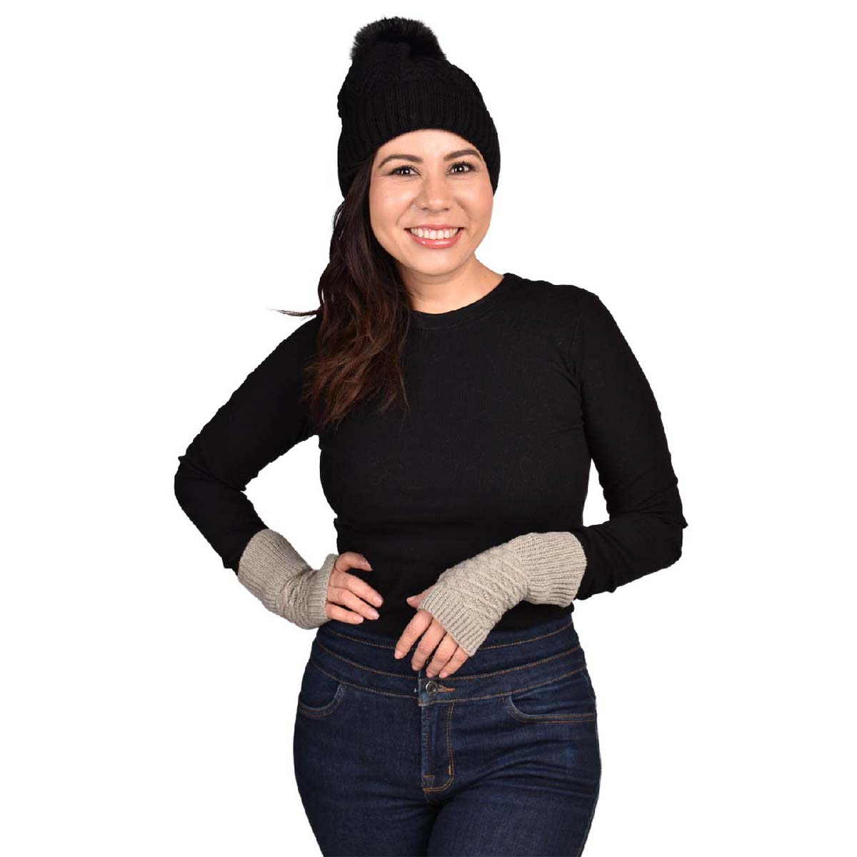 Guantes Tejidos Sin Dedos Mujer Diseño de Mitón Gris