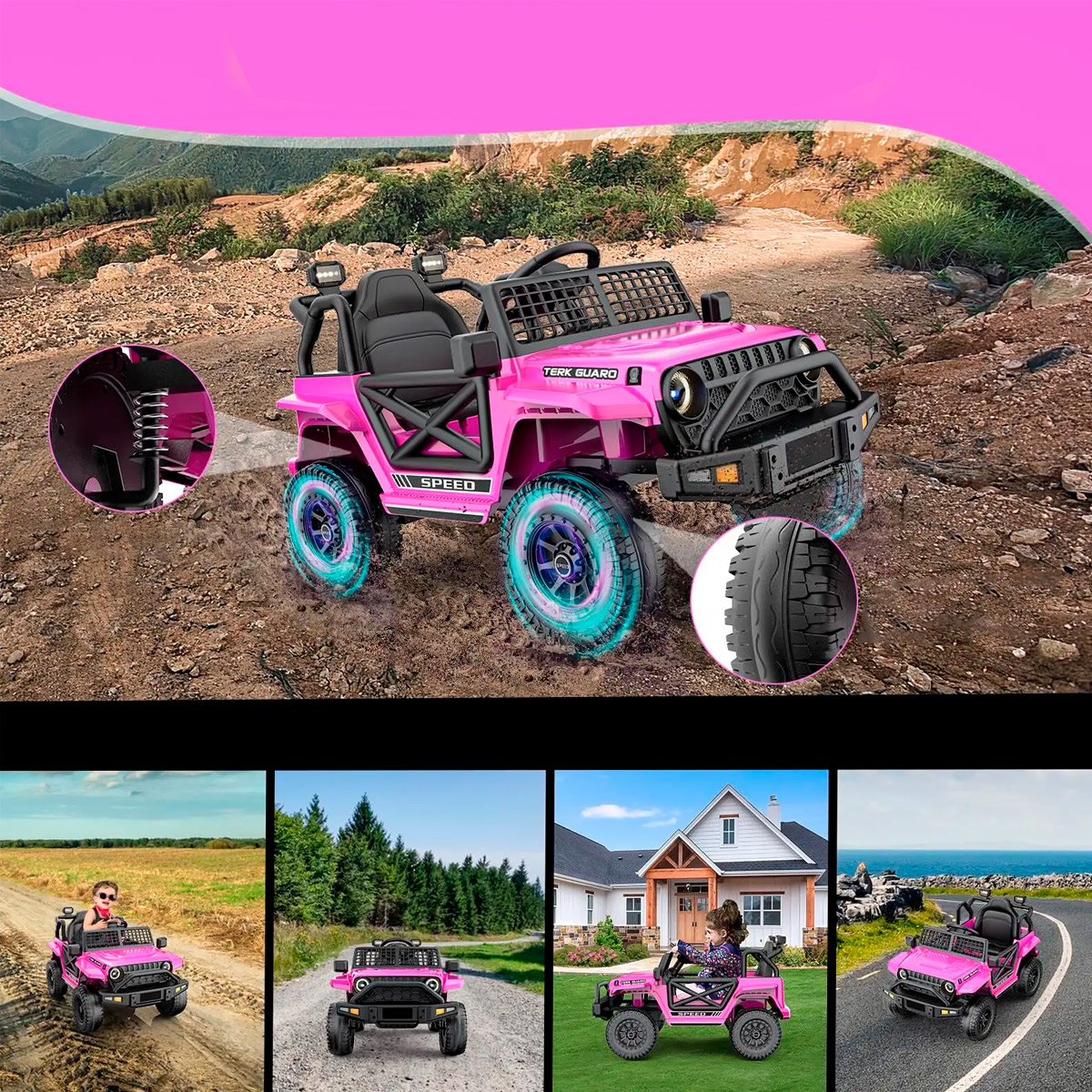 Montable Electrico Tipo Jeep X10A Rosa