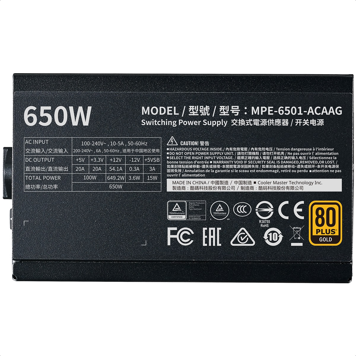 Fuente De Poder Cooler Master MWE Gold 650 V2 650W 80 Plus MPE-6501-ACAAG-U2
