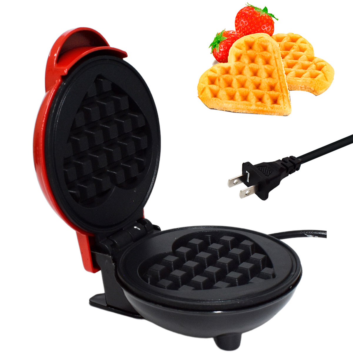 Mini Wafflera Eléctrica En Forma De Corazón Antiadherente Color Rojo