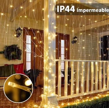 6x3  Cortina Luces 600leds Decoración Navideña Blanco Cálido