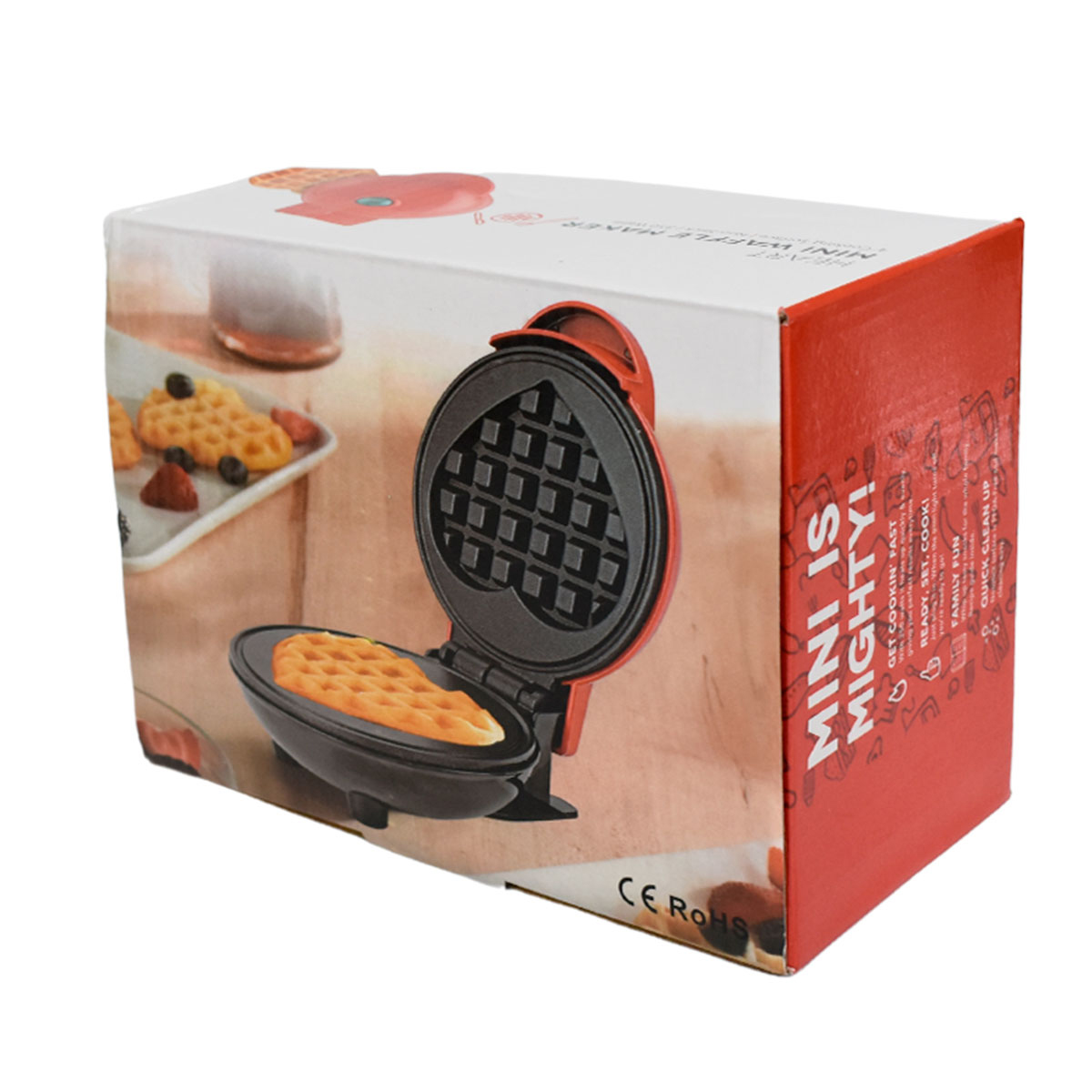 Mini Wafflera Eléctrica En Forma De Corazón Antiadherente Color Rojo