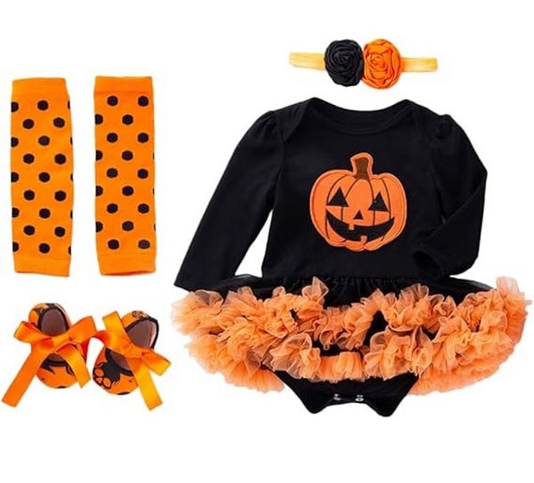 Disfraz Bebe Niña Halloween Algodón Manga Larga Calabaza Feliz