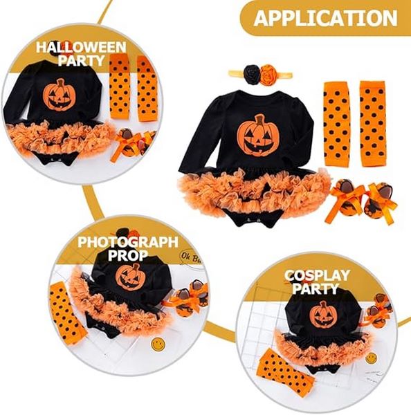 Disfraz Bebe Niña Halloween Algodón Manga Larga Calabaza Feliz