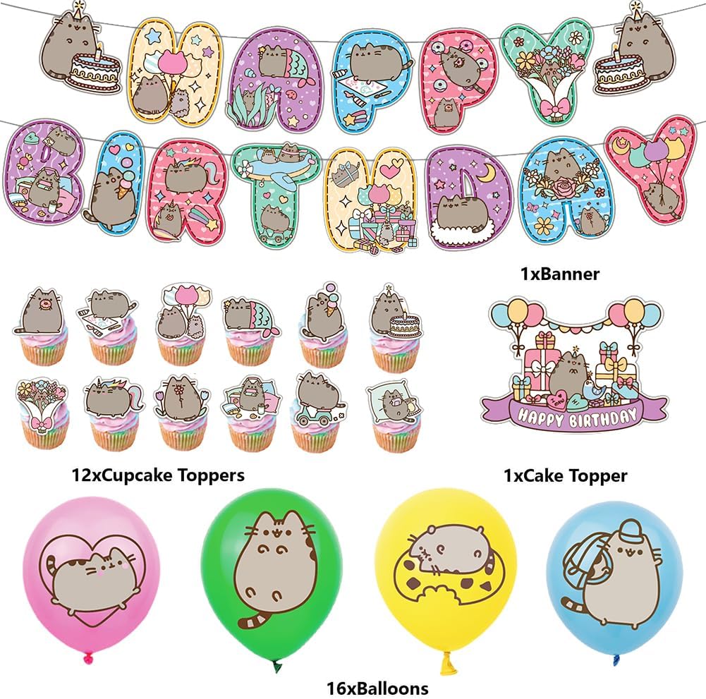 Set 16 Globos Caricatura Pusheen Happy Fiesta y Decoración