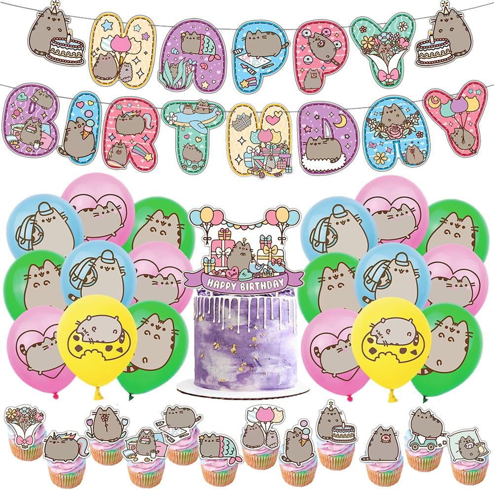 Set 16 Globos Caricatura Pusheen Happy Fiesta y Decoración