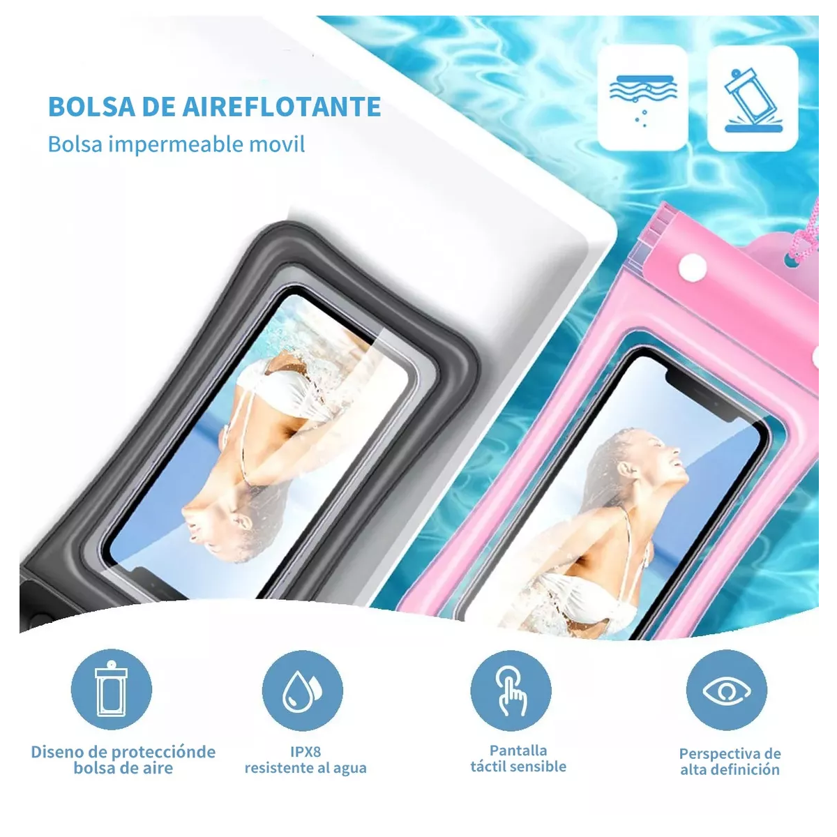 Set 3pz Funda Bolsa Impermeable Y Cangurera 6,7 PuLG Para Playa