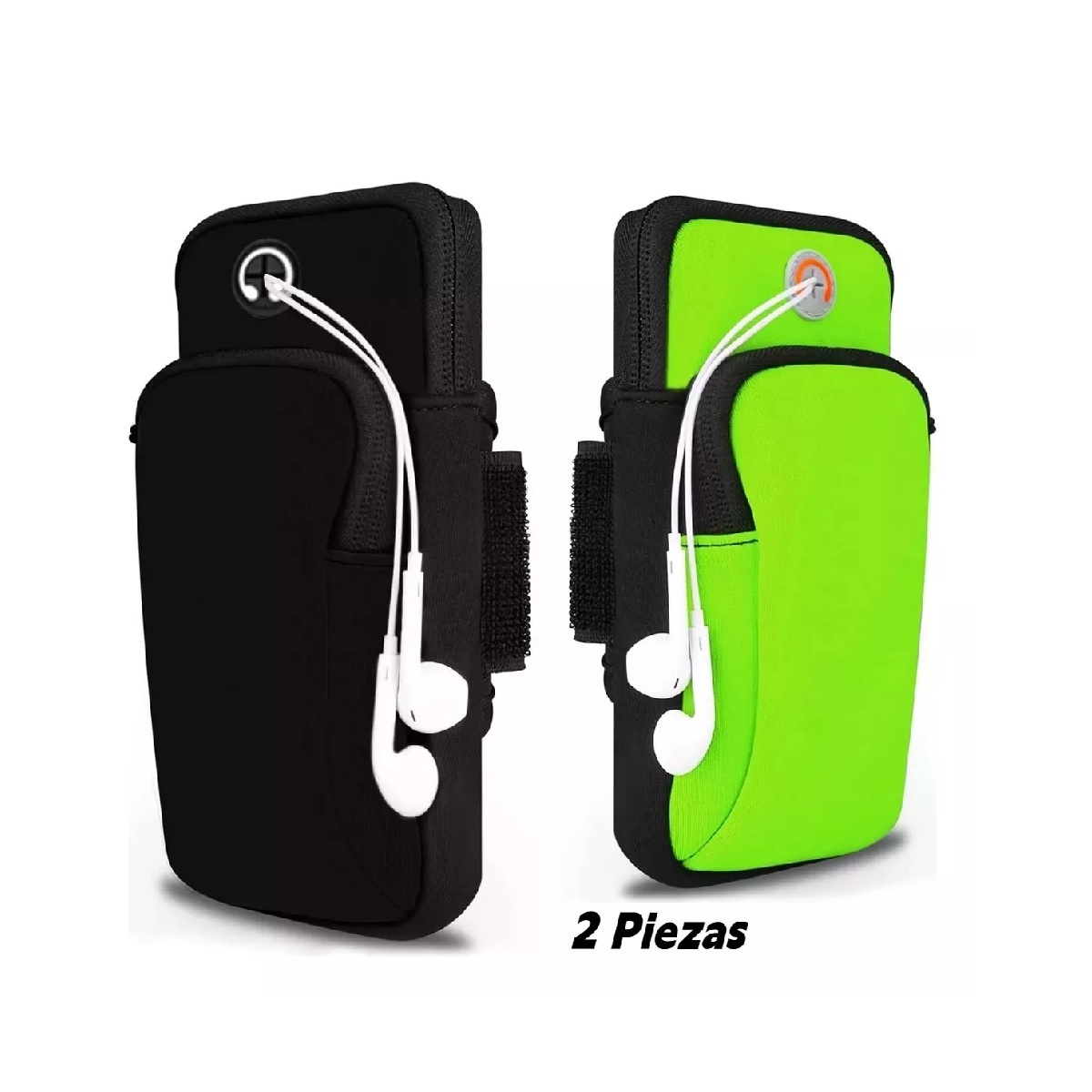 Par Bolsa Deportiva De Banda Al Brazo P Celular Gym Correr Bici Negro + verde