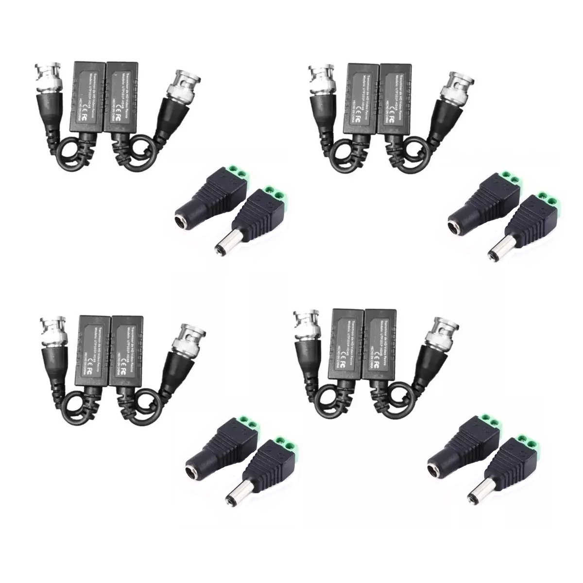 4 Par Video Balun Hd Cctv + 4 Pares De Conectores Corriente