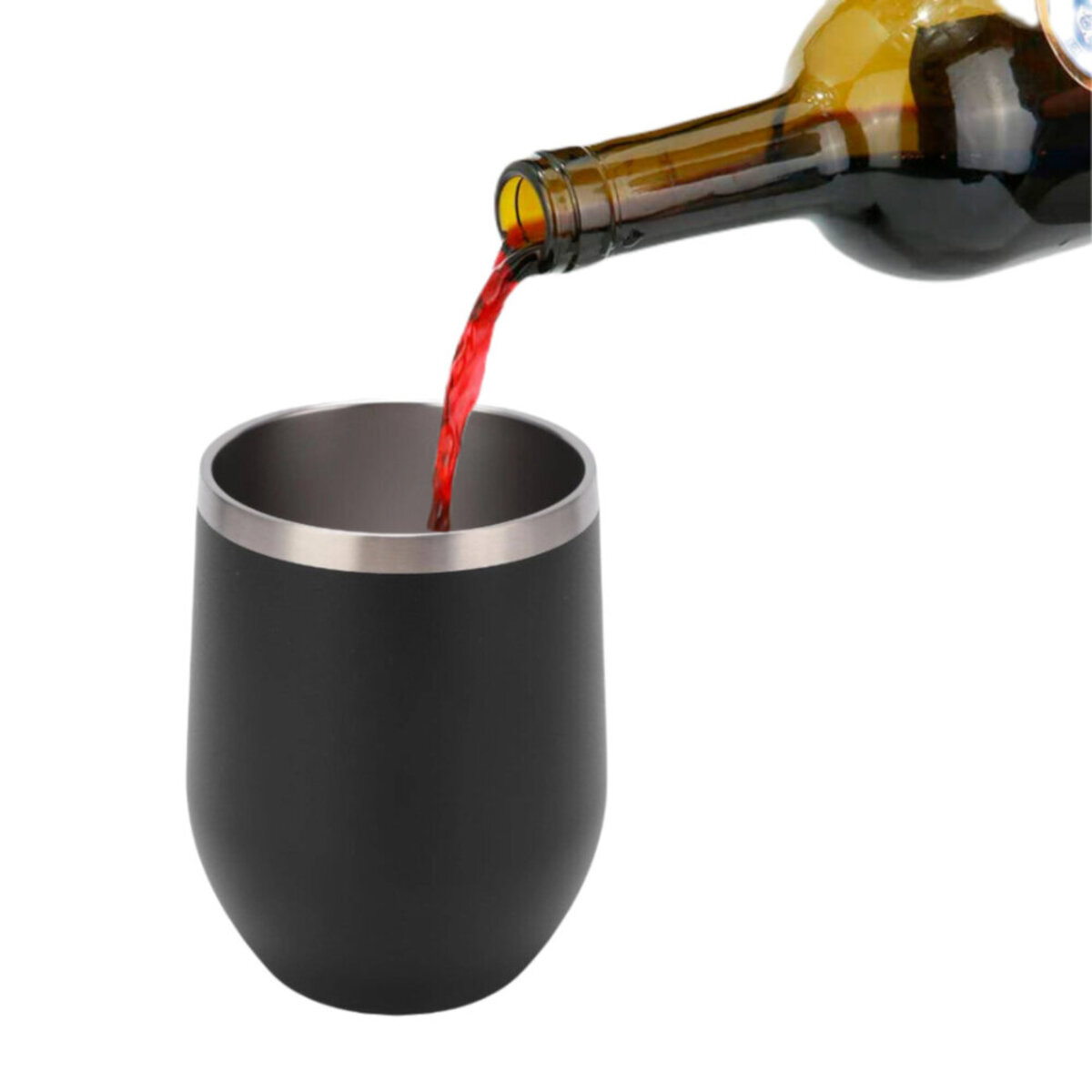 Termo Copa De Vino 355 ml - Acero Doble Capa - Origami Home (Negro Mate)