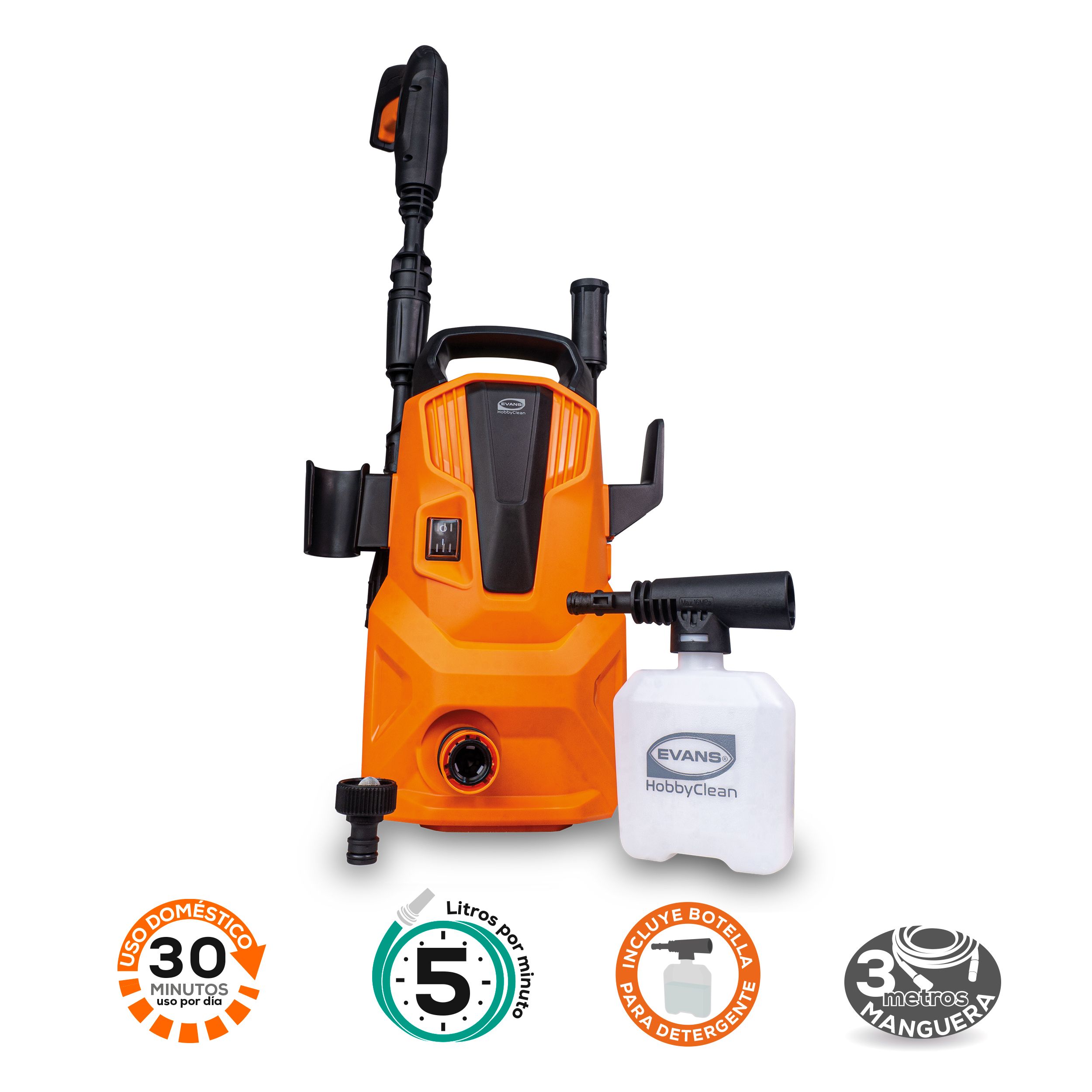 Hidrolavadora Eléctrica Mini Hobby Clean 1.5 Hp 120V 1F Bomba Axial 5 L/Min 1305 Psi