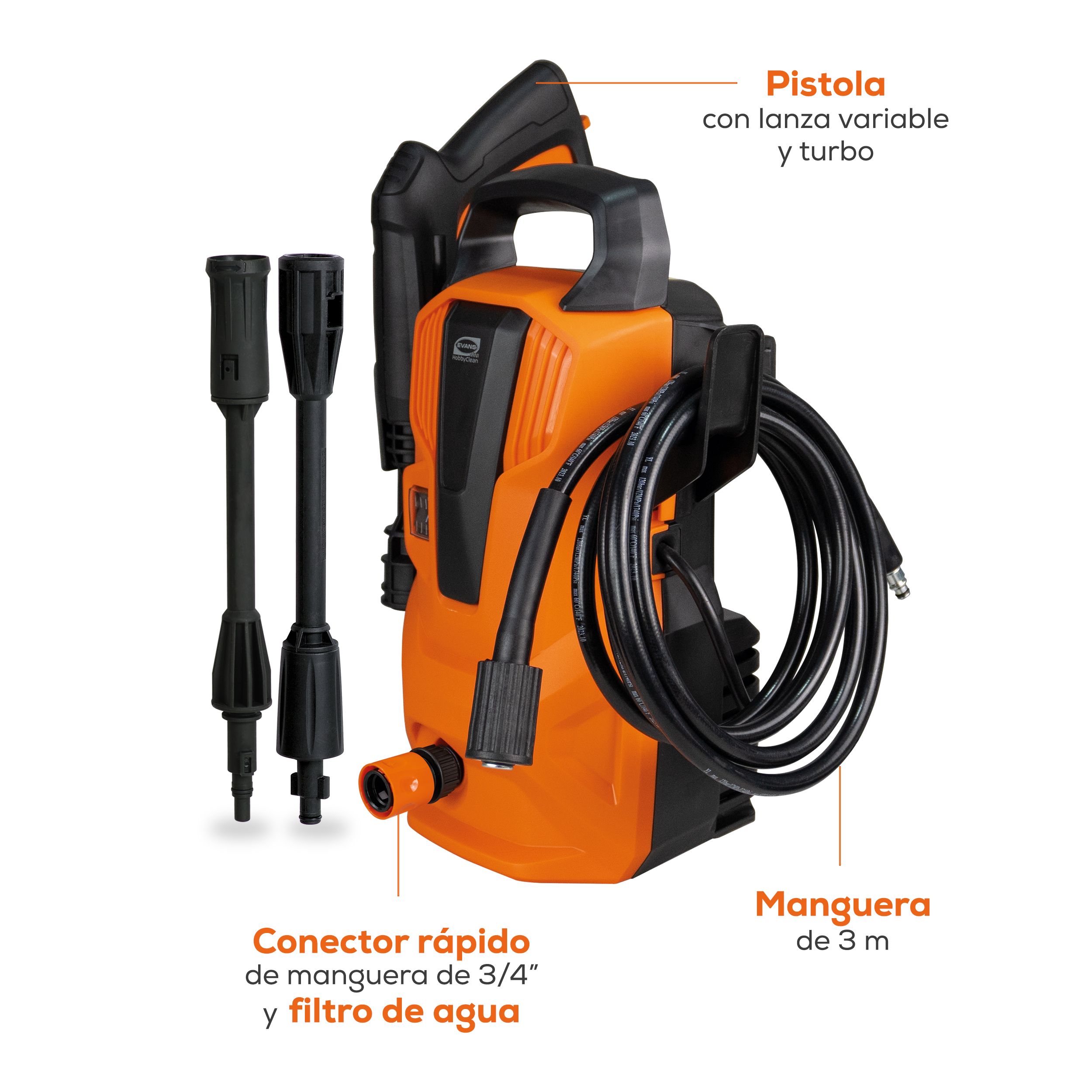 Hidrolavadora Eléctrica Mini Hobby Clean 1.5 Hp 120V 1F Bomba Axial 5 L/Min 1305 Psi