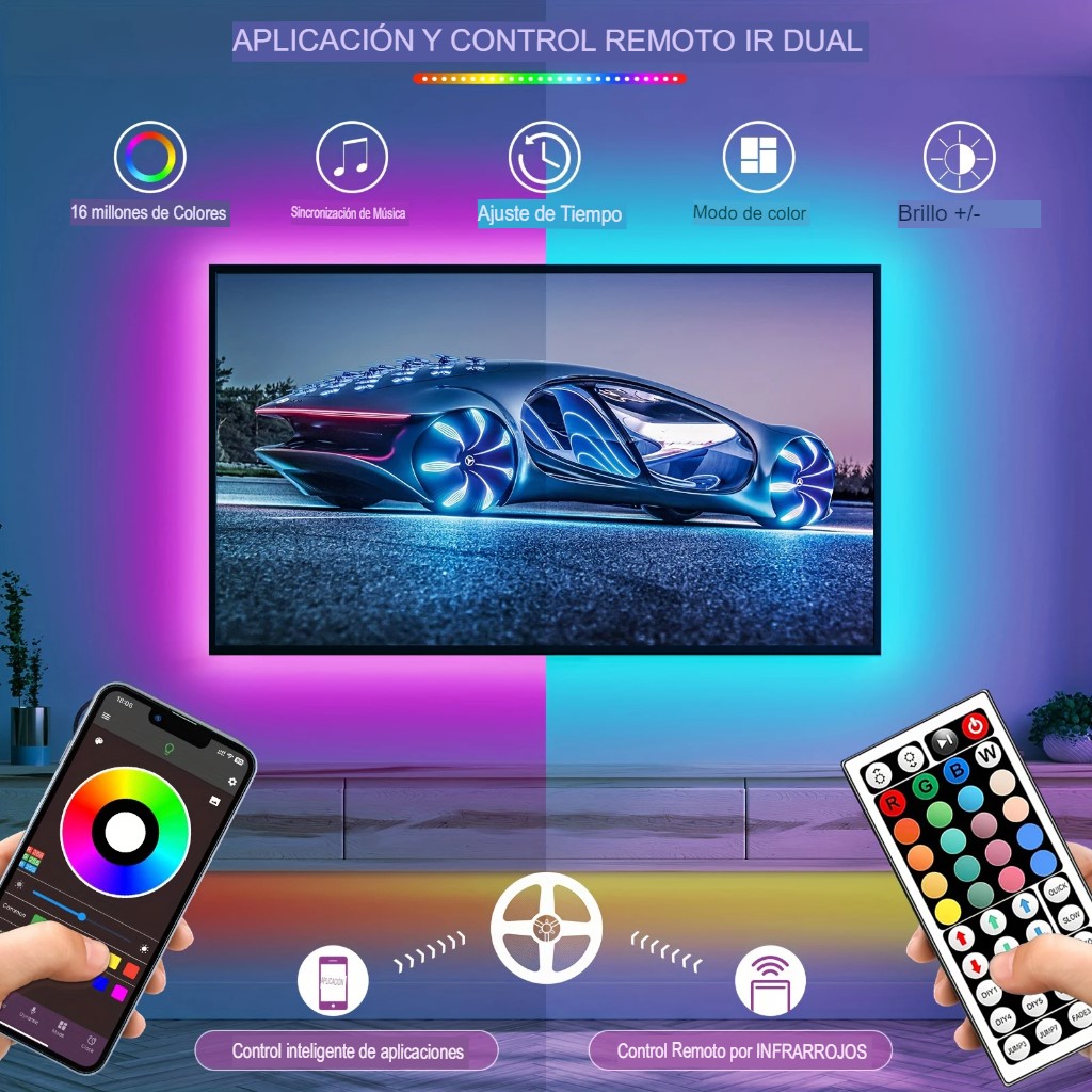 Tira Luces Led 5M habitación RGB cambia de Color cinta fiesta casa música control app USB tv