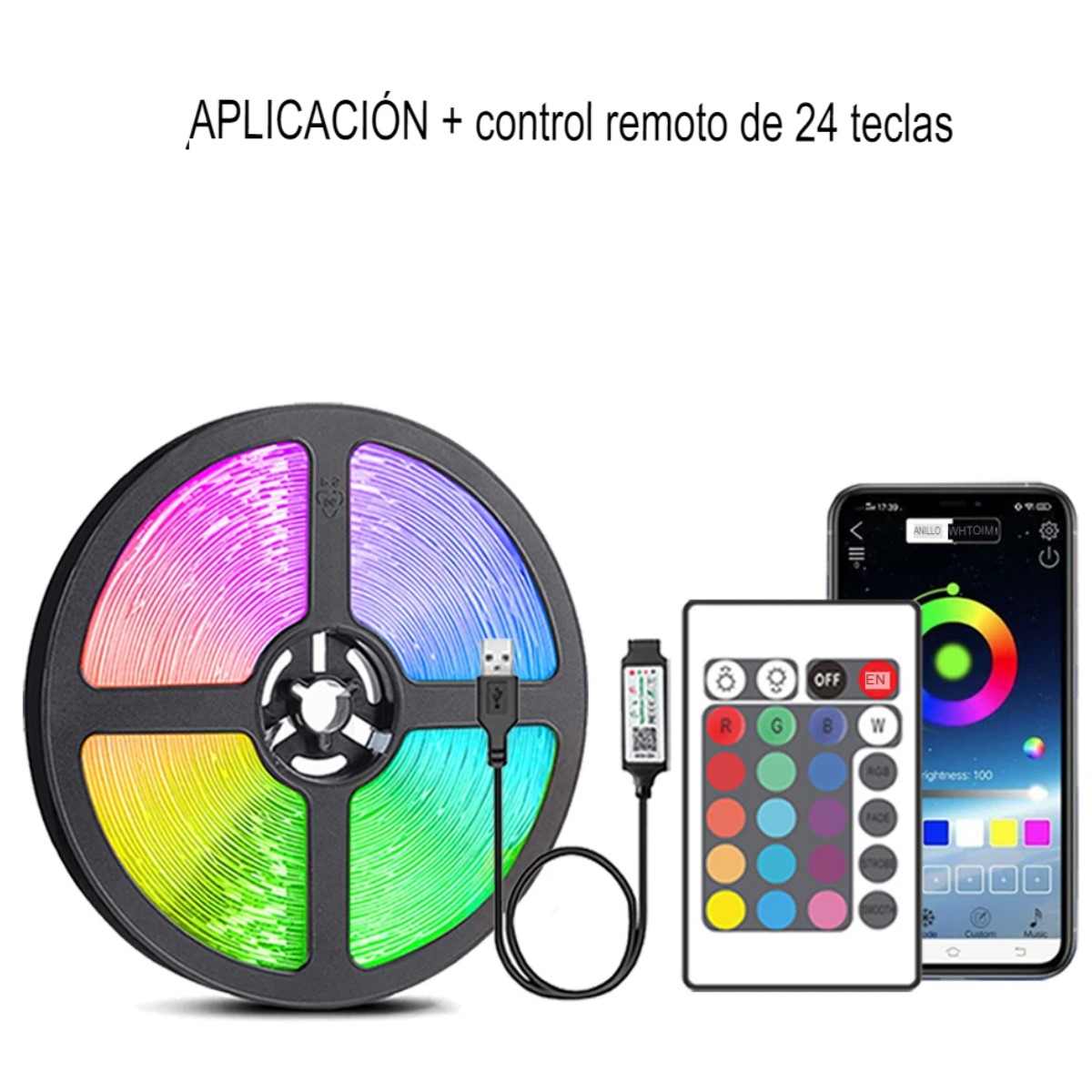 Tira Luces Led 5M habitación RGB cambia de Color cinta fiesta casa música control app USB tv
