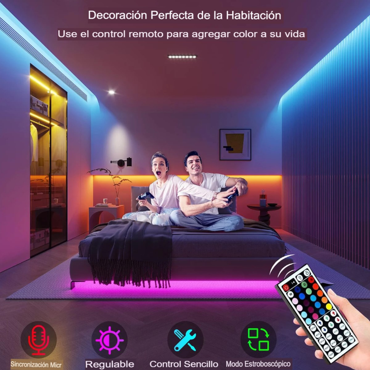 Tira Luces Led 5M habitación RGB cambia de Color cinta fiesta casa música control app USB tv