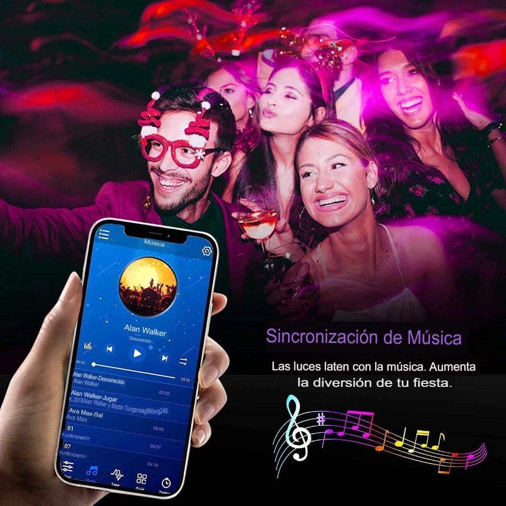 Tira Luces Led 5M habitación RGB cambia de Color cinta fiesta casa música control app USB tv