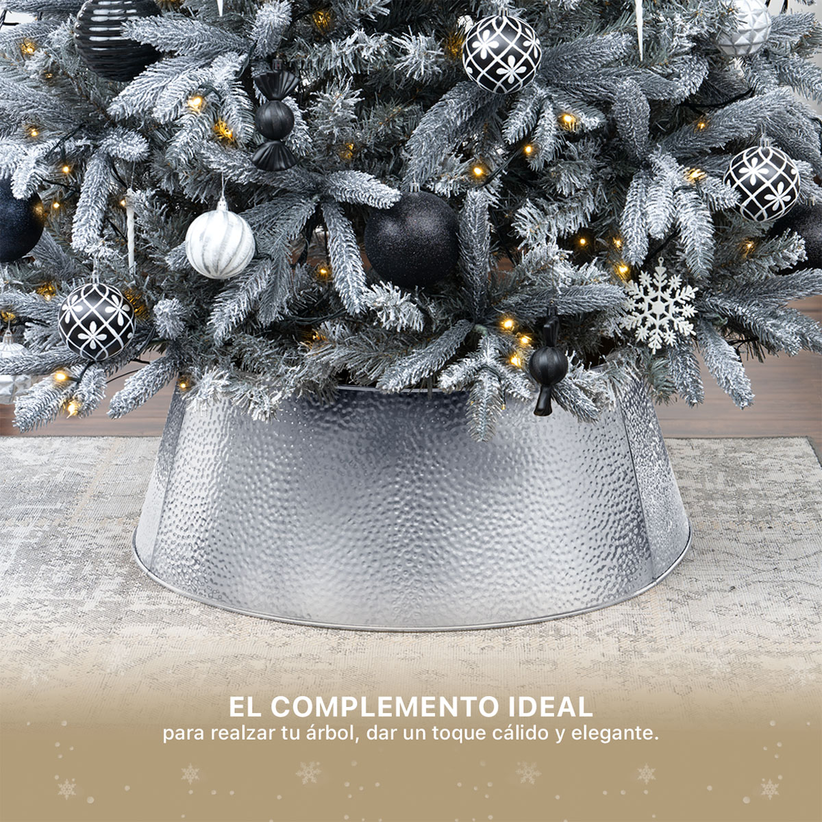 Pie de Árbol de Navidad Collar Metálico Falda para Pino Navideño Anillo de Acero Decoración Plateado ESQUIMAL
