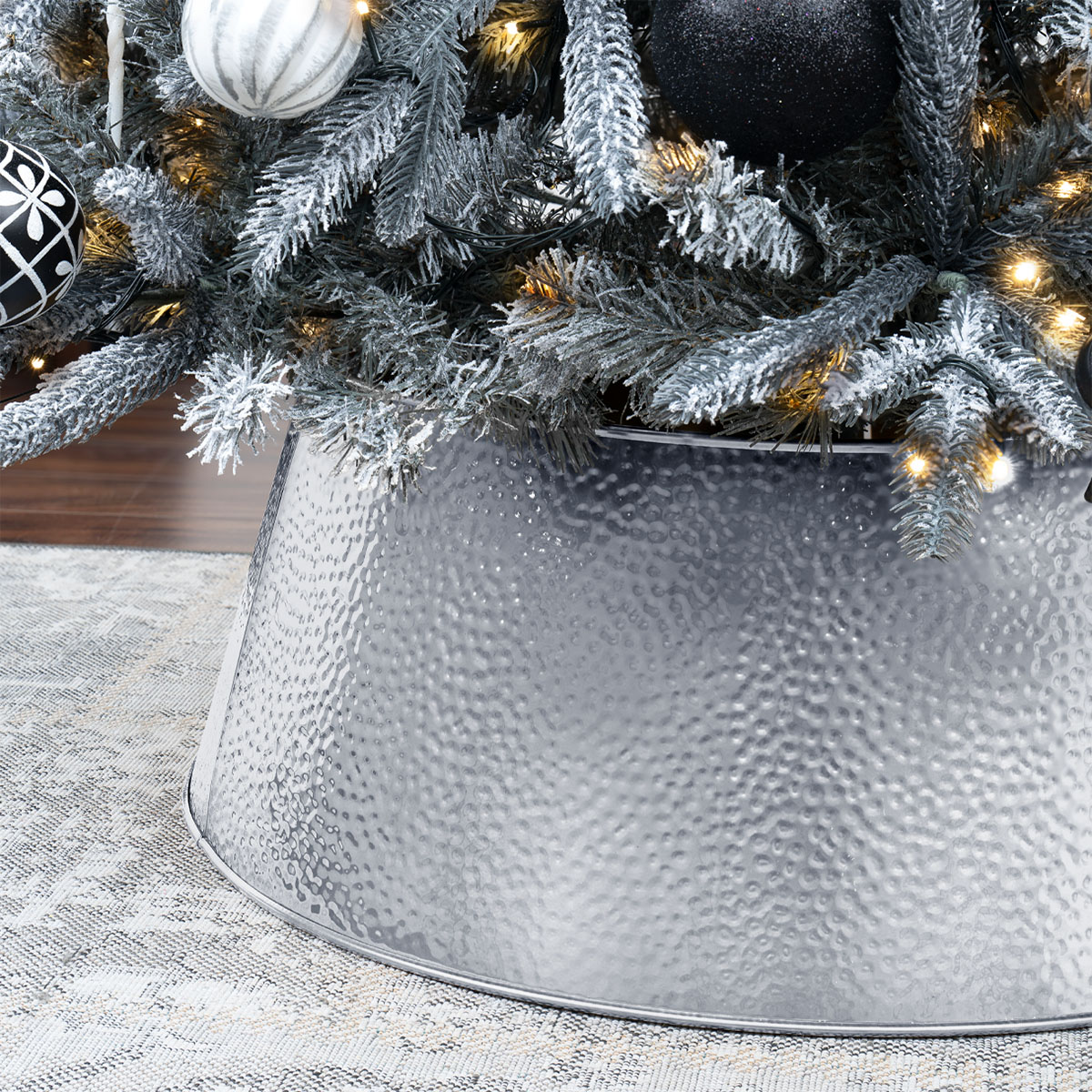 Pie de Árbol de Navidad Collar Metálico Falda para Pino Navideño Anillo de Acero Decoración Plateado ESQUIMAL