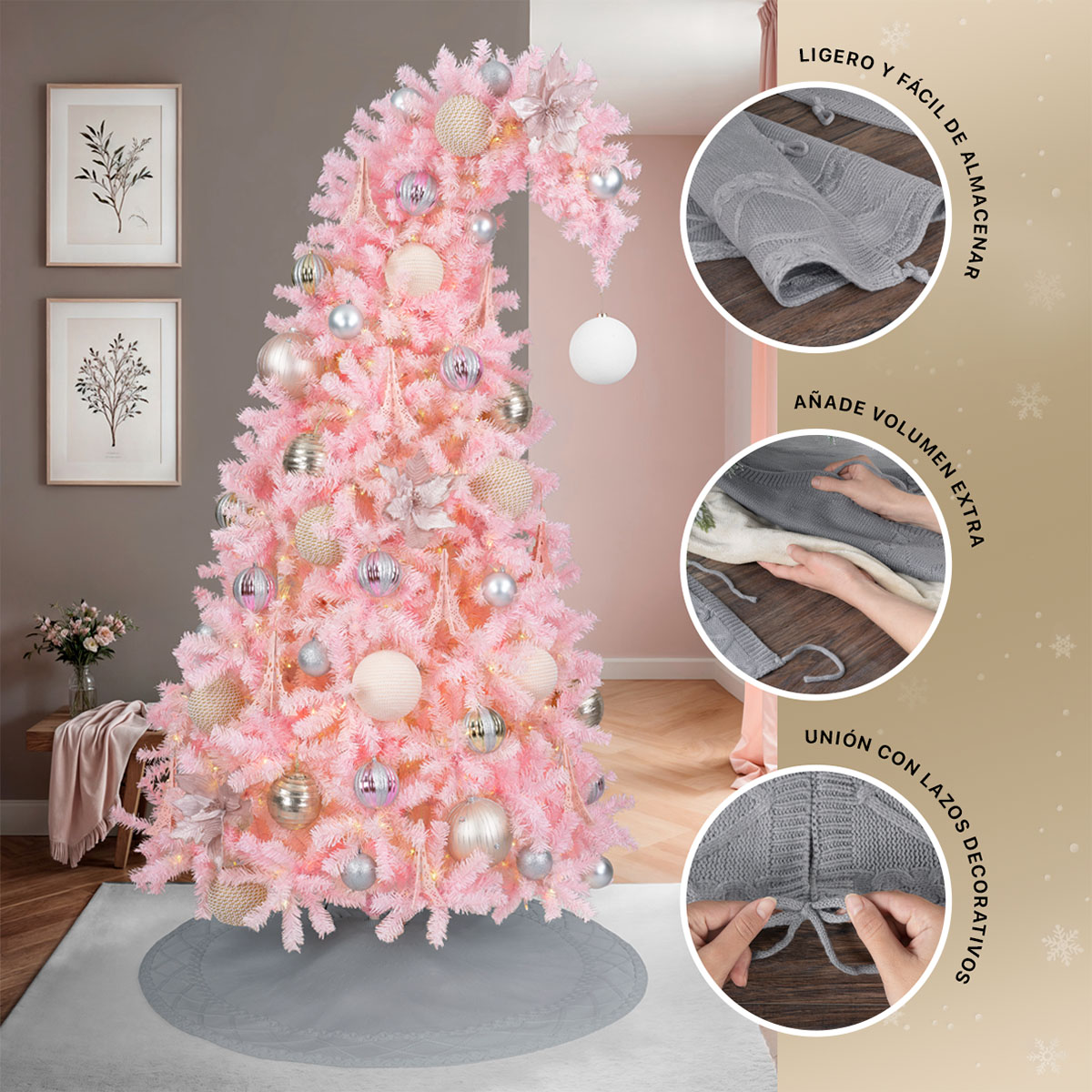 Pie de Árbol de Navidad Tejido Tapete para Pino Navideño Falda para Decoración Navideña Gris ESQUIMAL