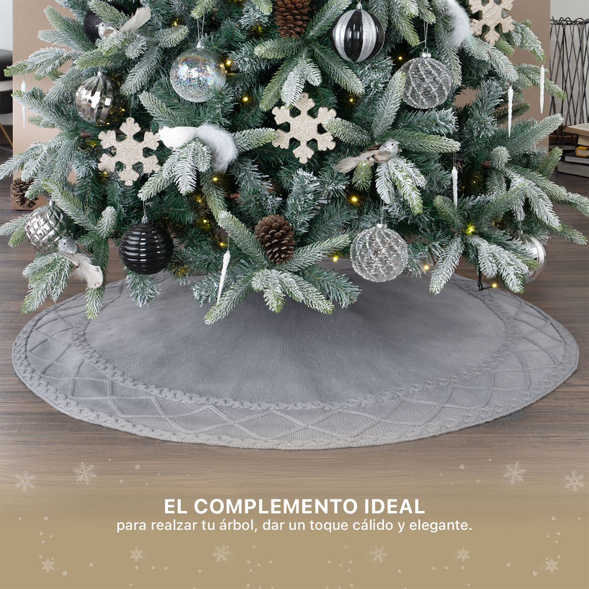 Pie de Árbol de Navidad Tejido Tapete para Pino Navideño Falda para Decoración Navideña Gris ESQUIMAL